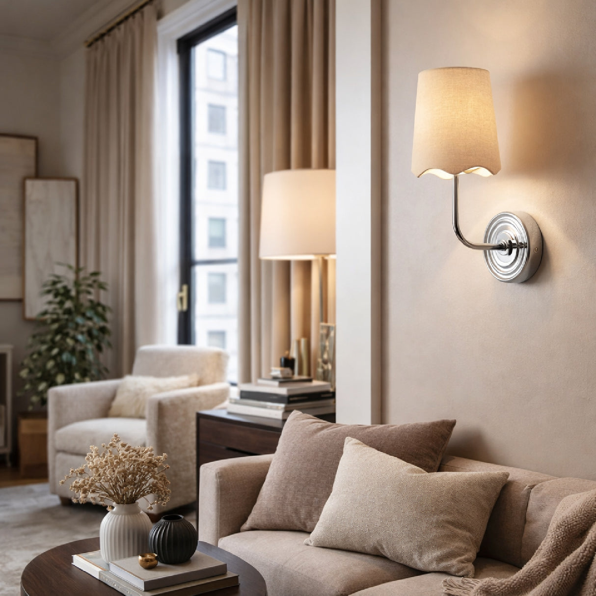 Modern European furniture - Scalloped Edge Linen Wall Lamp - www.oroa.com | Oroa.com