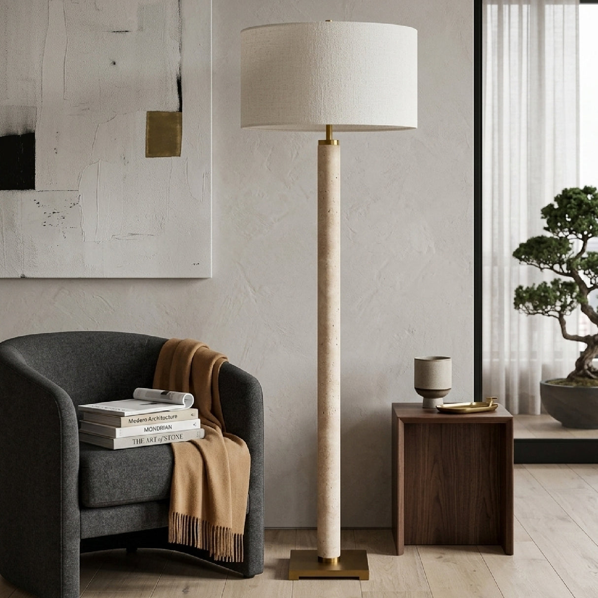 Modern European furniture - Beige Marble Accent Floor Lamp - www.oroa.com | Oroa.com