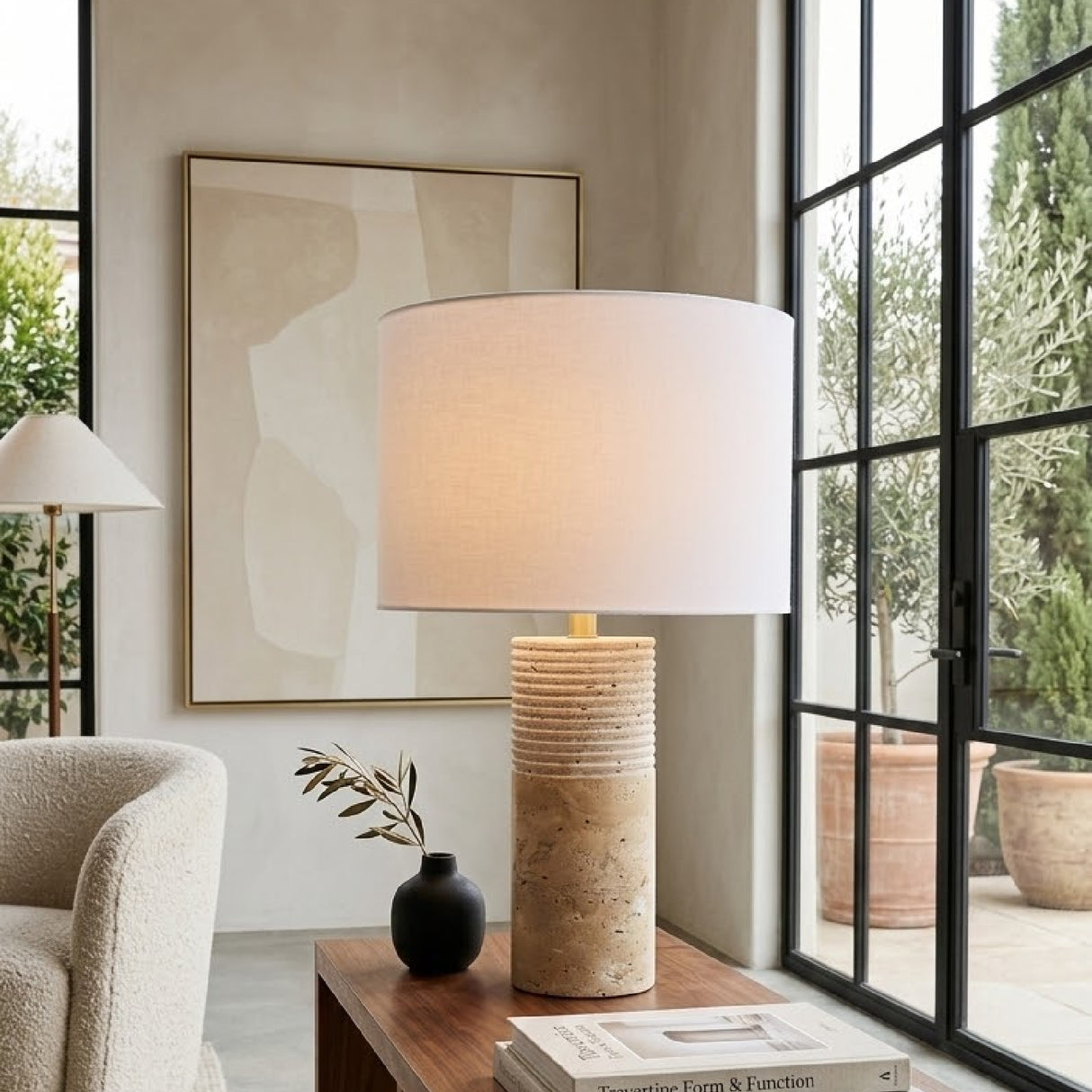 Modern European furniture - Cylindrical Travertine Accent Table Lamp - www.oroa.com | Oroa.com