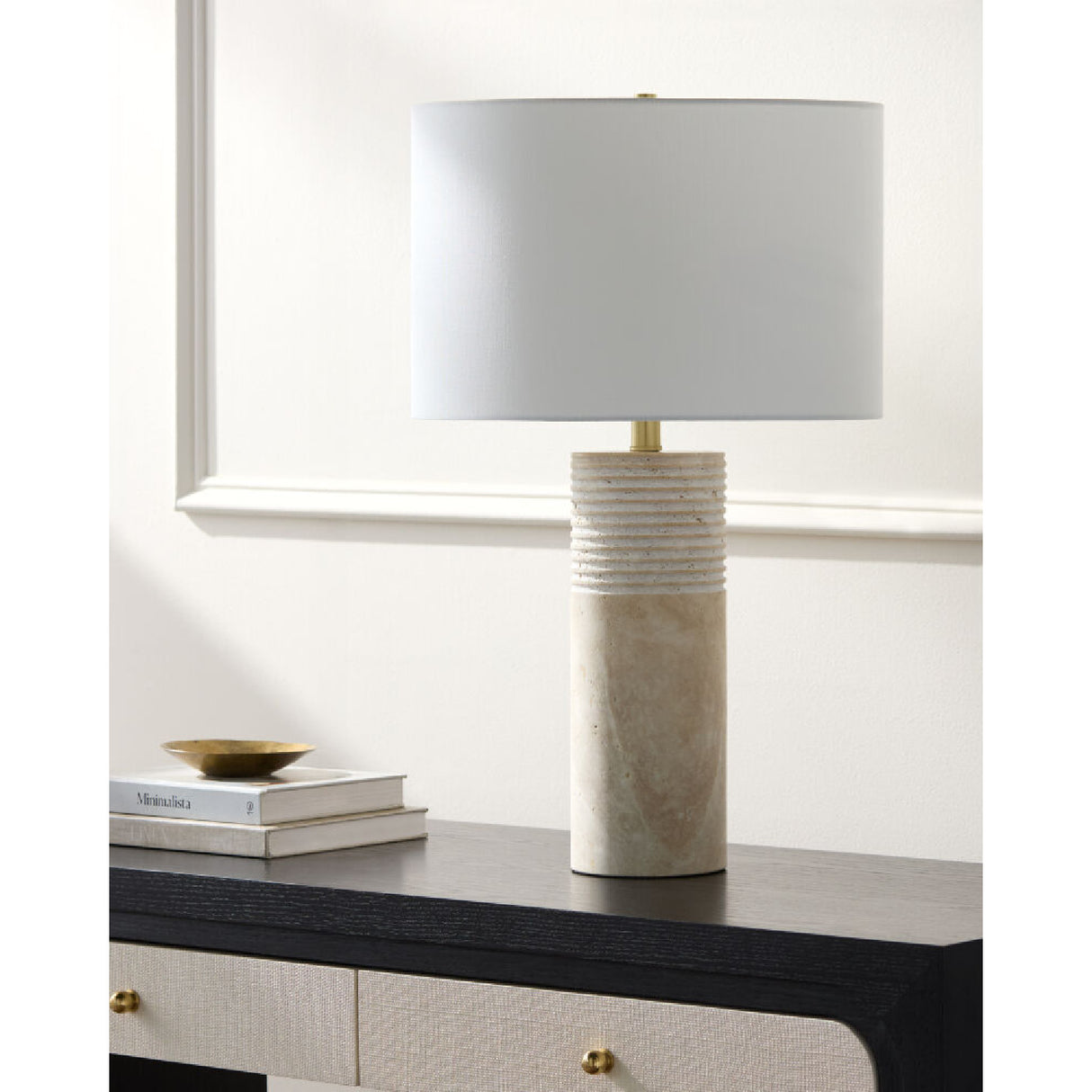 Modern European furniture - Cylindrical Travertine Accent Table Lamp - www.oroa.com | Oroa.com