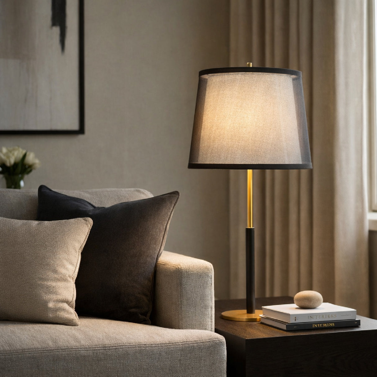 Modern European furniture - Black Linen Accent Table Lamp - www.oroa.com | Oroa.com