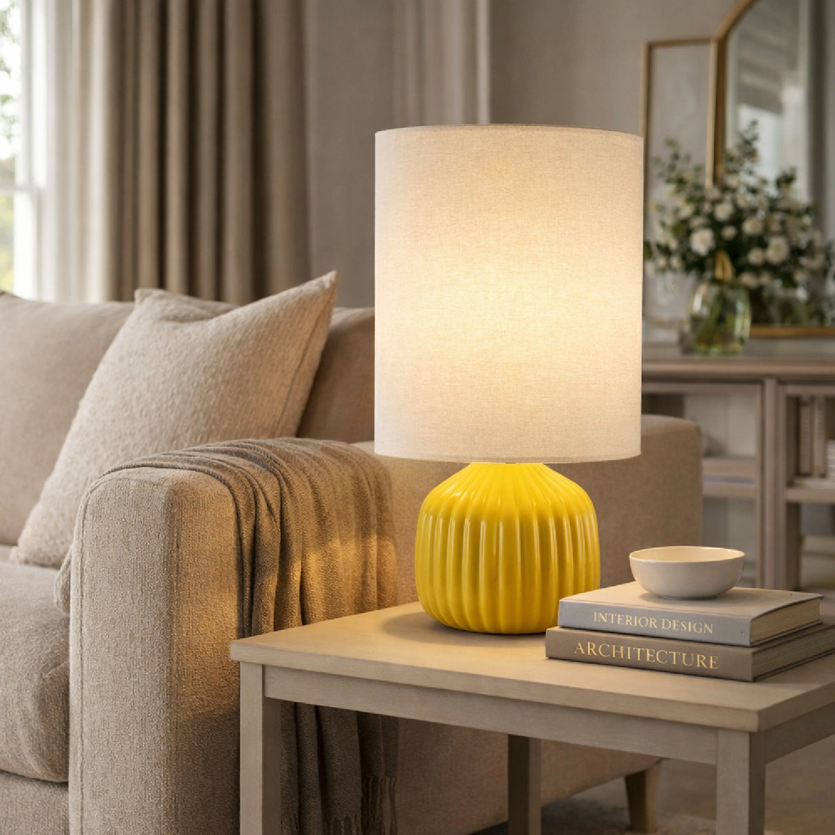 Modern European furniture - Fluted Ceramic Accent Table Lamp - www.oroa.com | Oroa.com