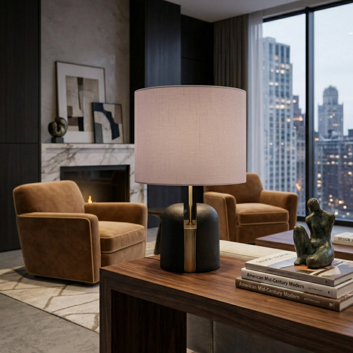 Modern European furniture - Gray Drum Linen Table Lamp - www.oroa.com | Oroa.com