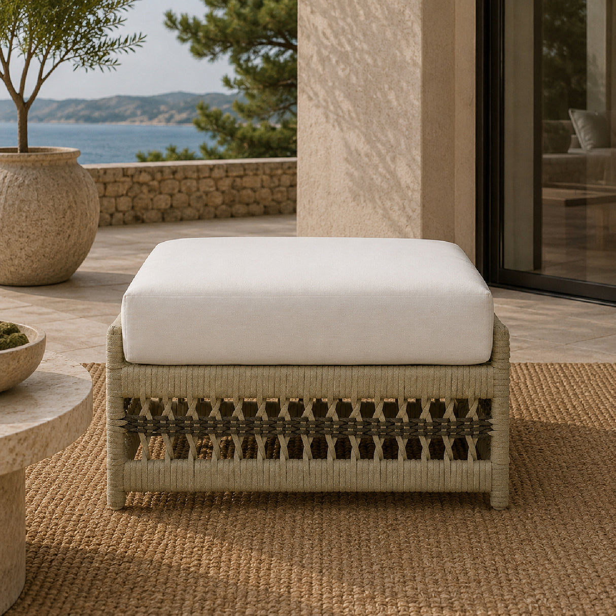 Modern European furniture - Cream Aluminum Outdoor Ottoman - www.oroa.com | Oroa.com