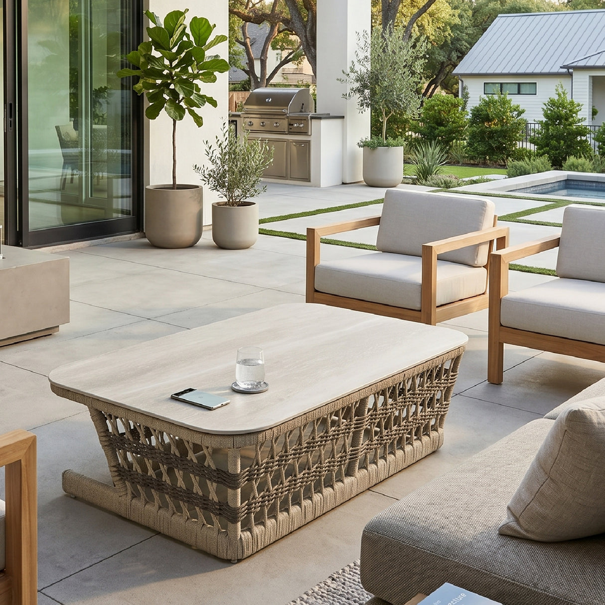 Modern European furniture - Cream Aluminum Outdoor Coffee Table - www.oroa.com | Oroa.com