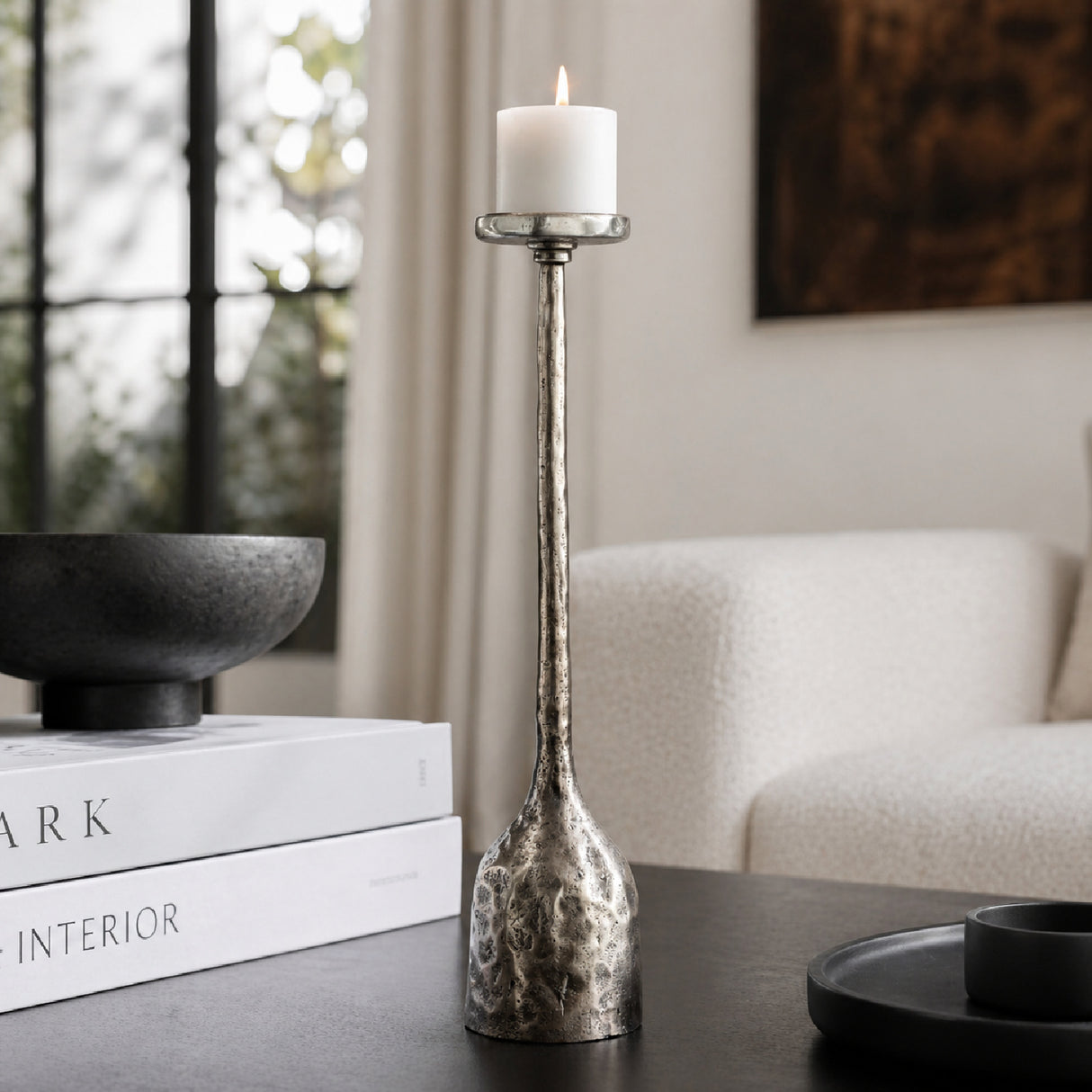 Modern European furniture -Antiqued Iron Candleholder L - www.oroa.com | Oroa.com