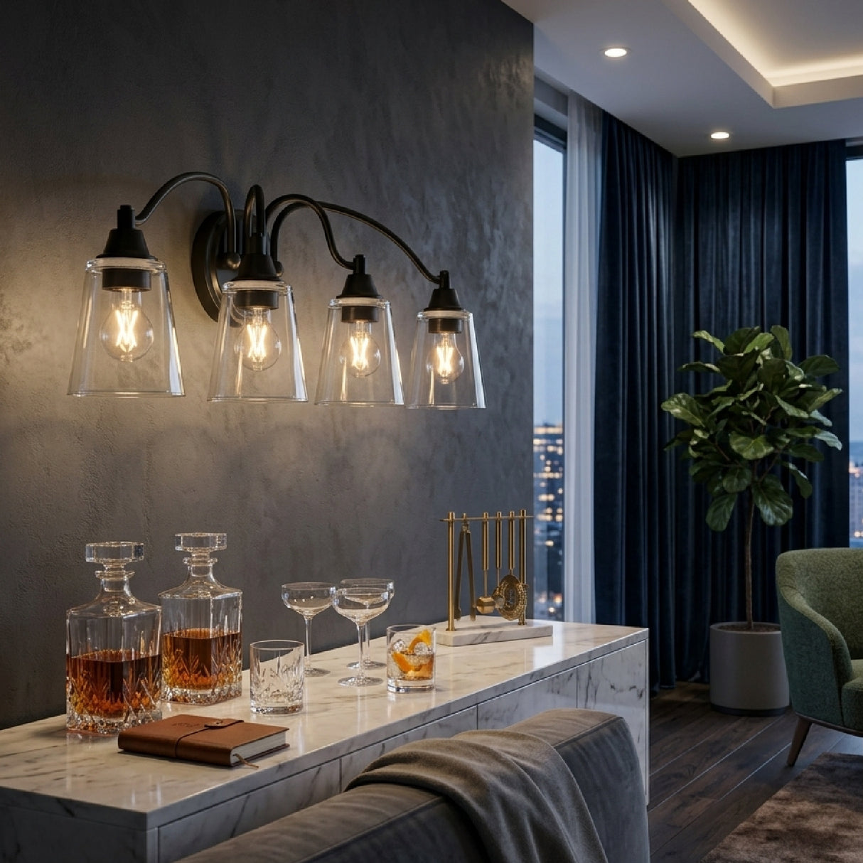Modern European furniture - Clear Glass 4-Light Wall Lamp - www.oroa.com | Oroa.com