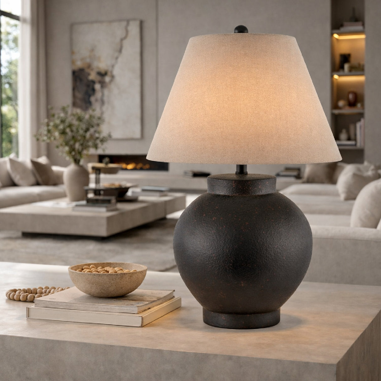 Modern European furniture - Ceramic Beige Linen Table Lamp - www.oroa.com | Oroa.com