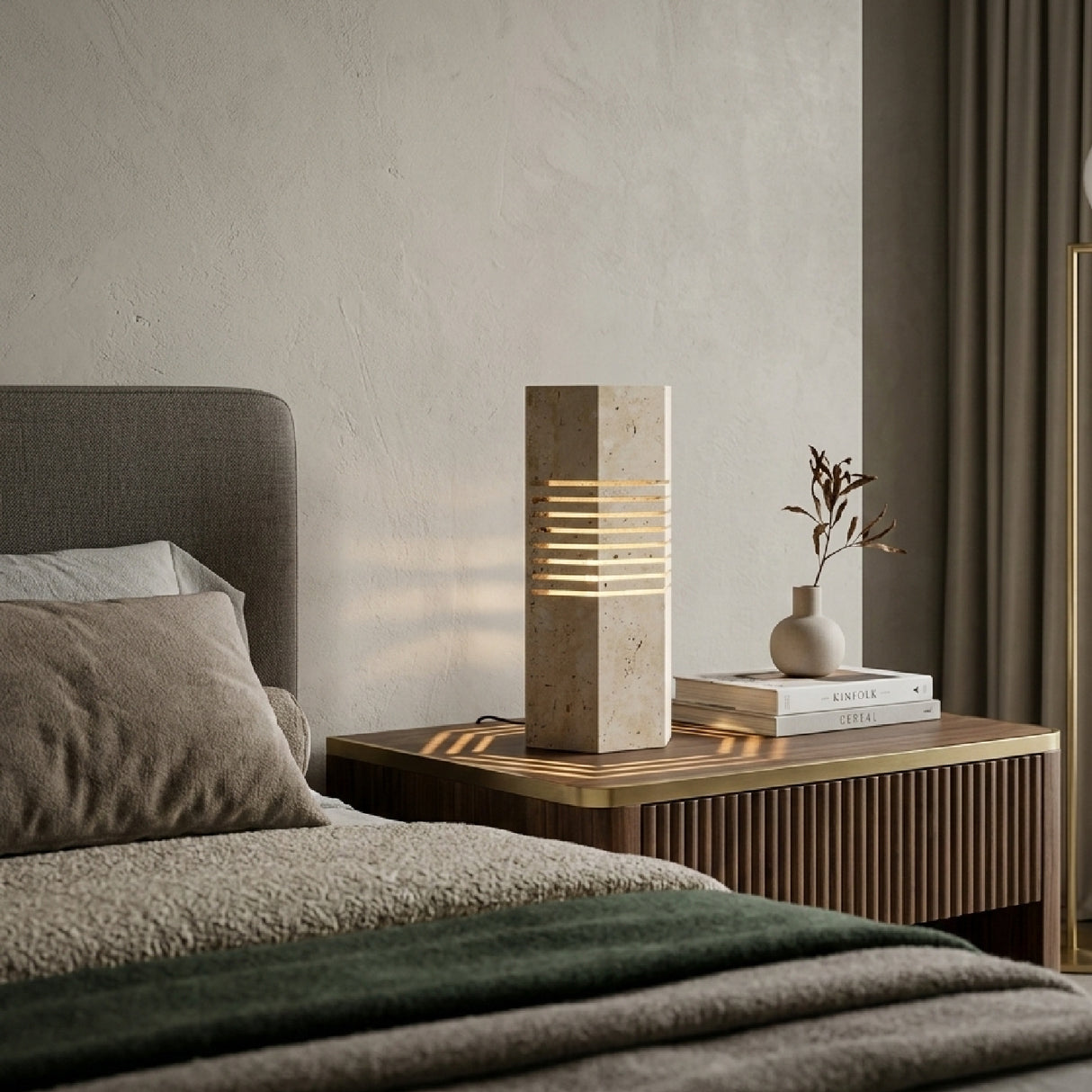 Modern European furniture - Beige Travertine Accent Table Lamp - www.oroa.com | Oroa.com
