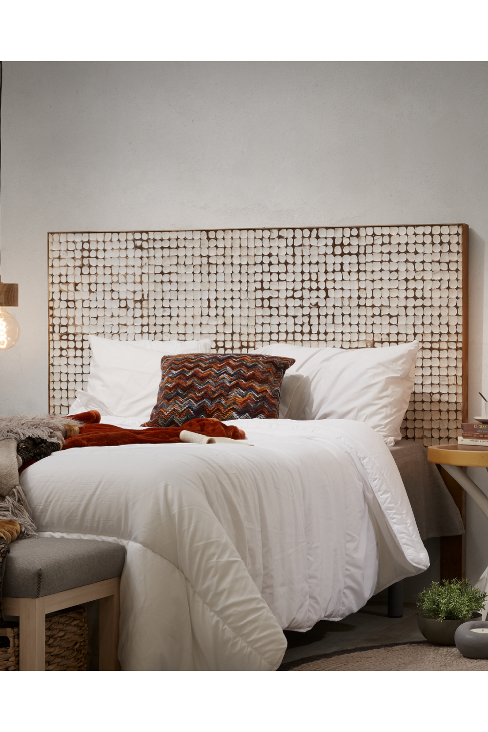 White Coconut Shell Queen Headboard 63" | Oroa.com