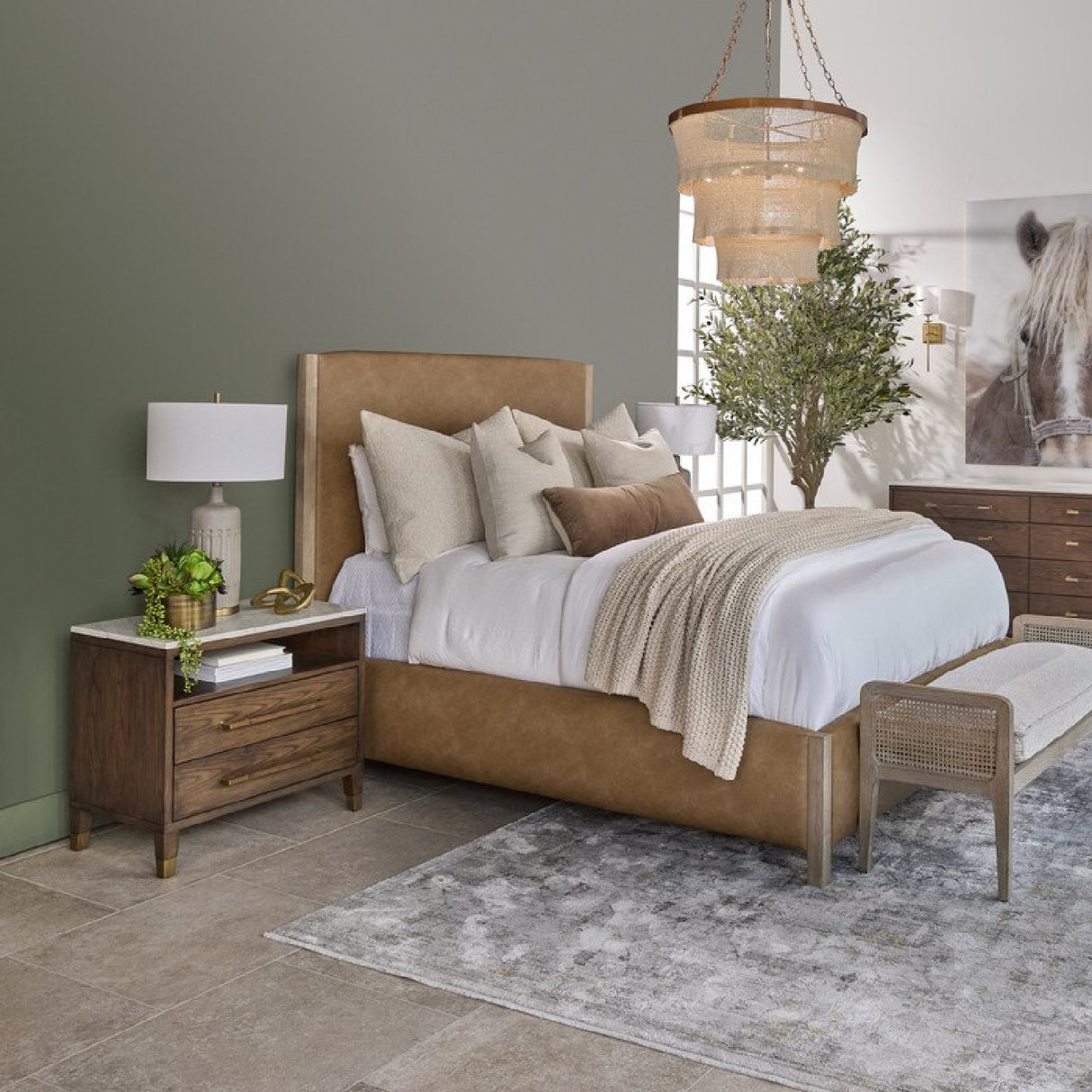 Marble Top Oak 2-Drawer Nightstand | Oroa.com