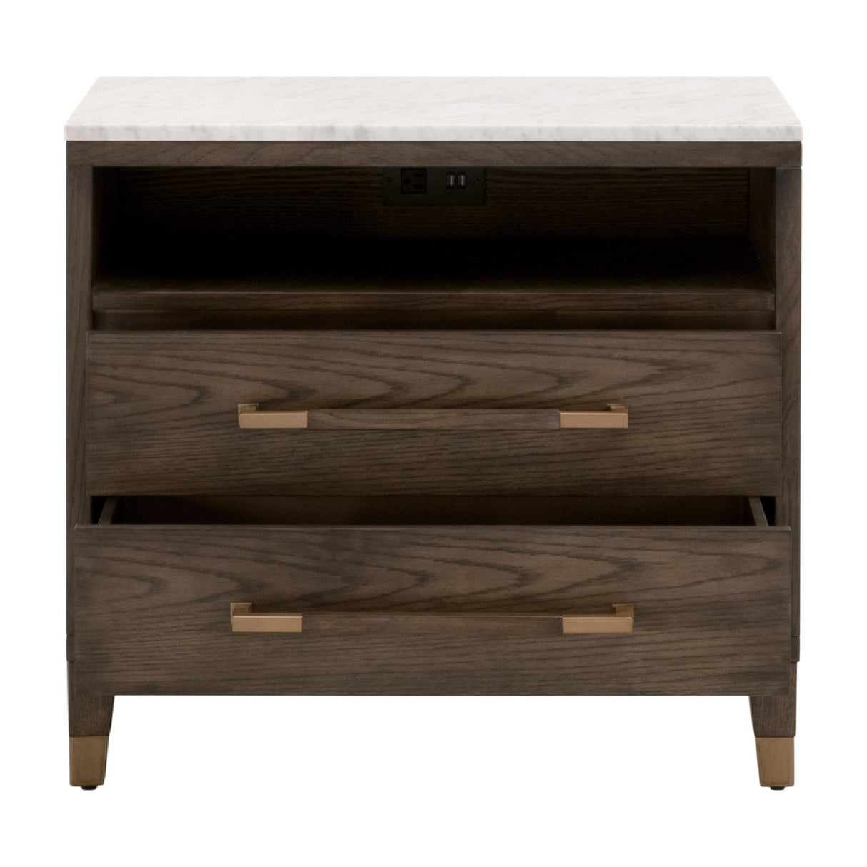 Marble Top Oak 2-Drawer Nightstand | Oroa.com