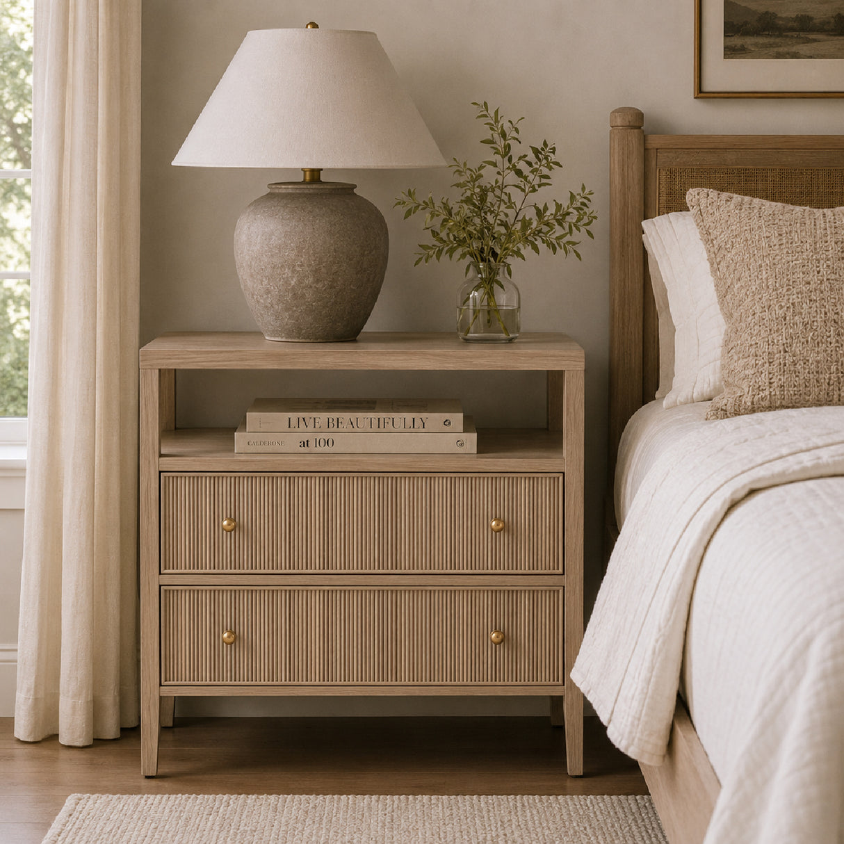 2-Drawer Oak Nightstand L | Oroa.com
