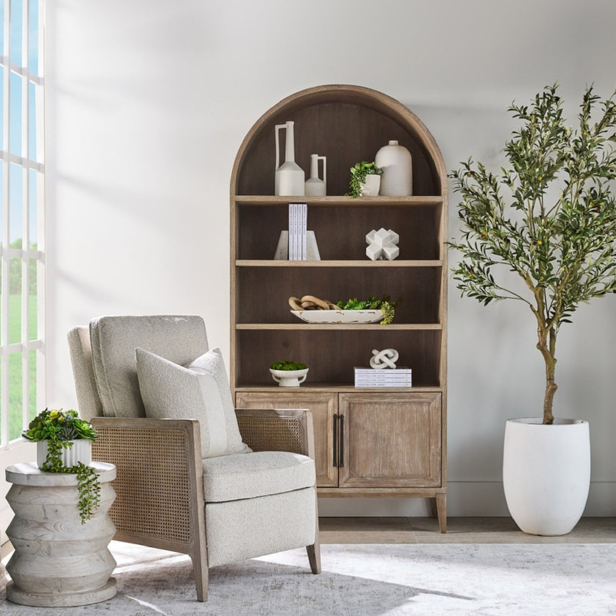 Gray Acacia Arched Bookcase | Oroa.com