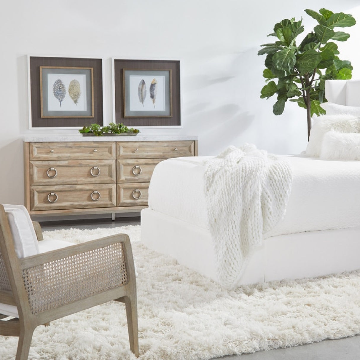 Marble Topped Acacia 6-Drawer Dresser | Oroa.com