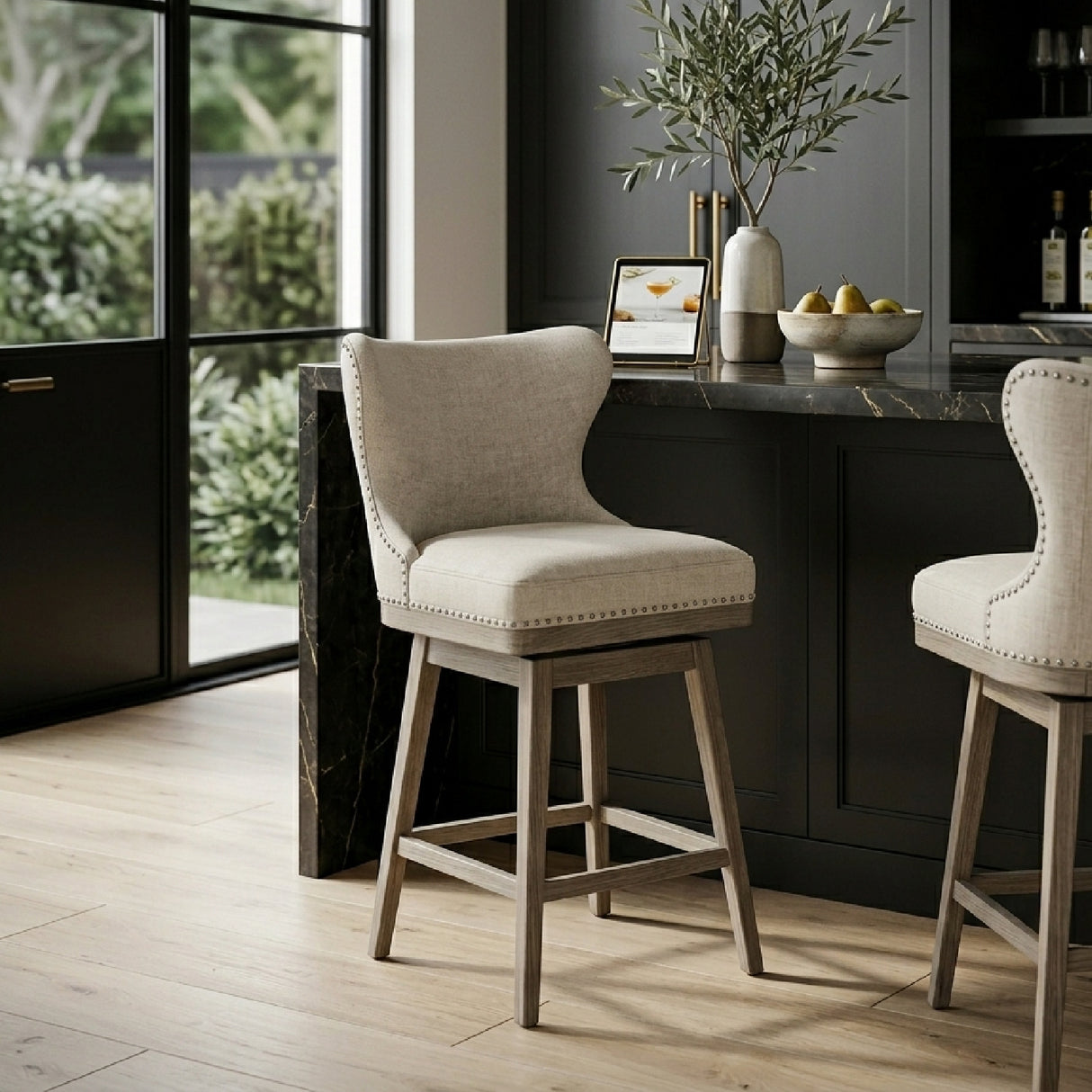 Modern European furniture - Nail Tacked Swivel Counter Stool - www.oroa.com | Oroa.com