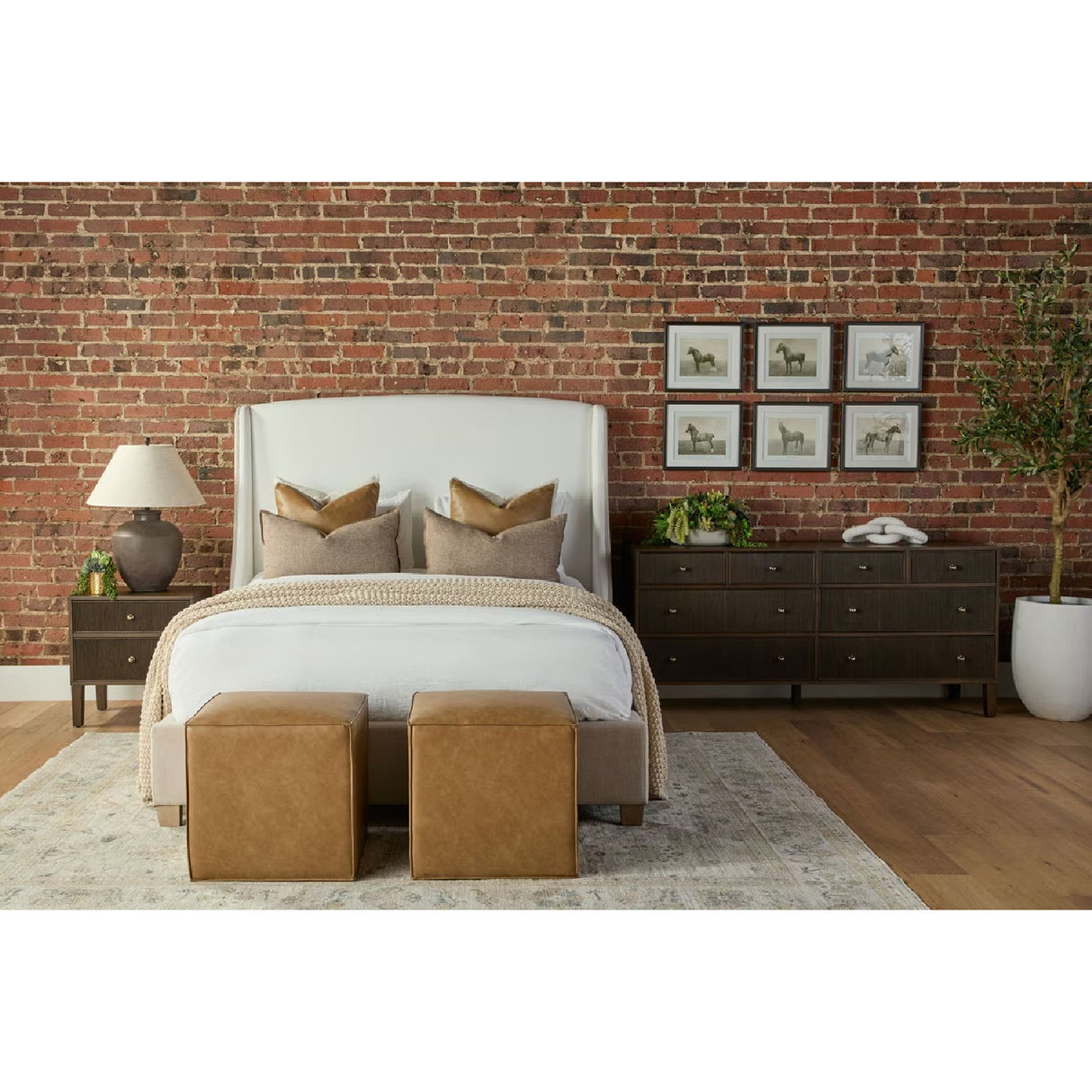 Brown Vegan Leather Cube Ottoman | Oroa.com