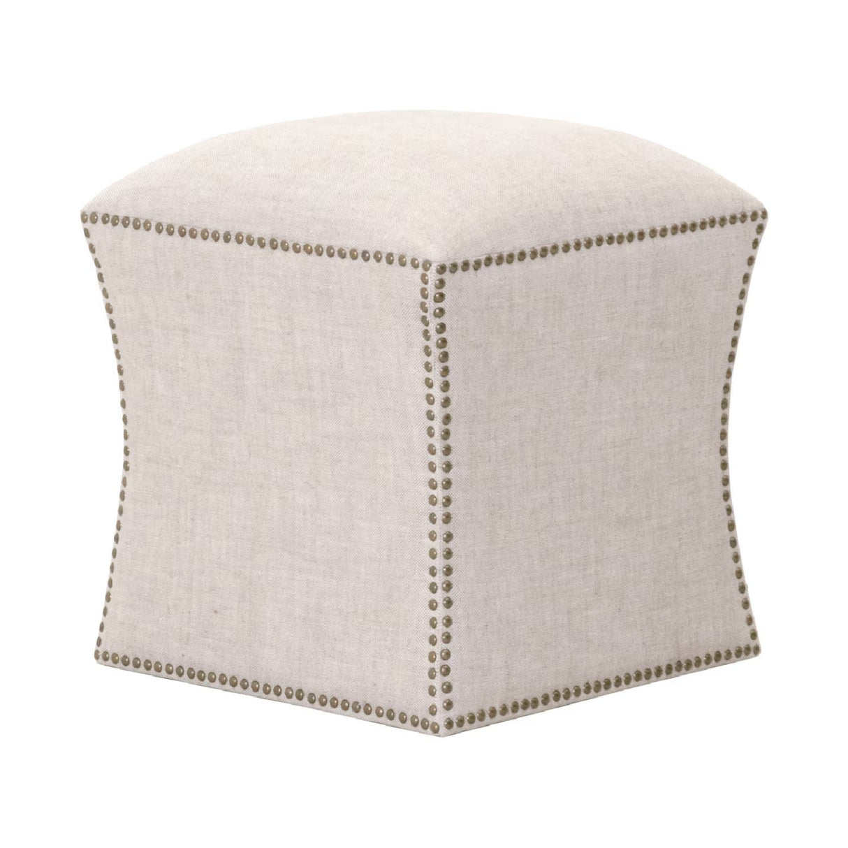 Nailhead Trimmed Linen Ottoman | Oroa.com