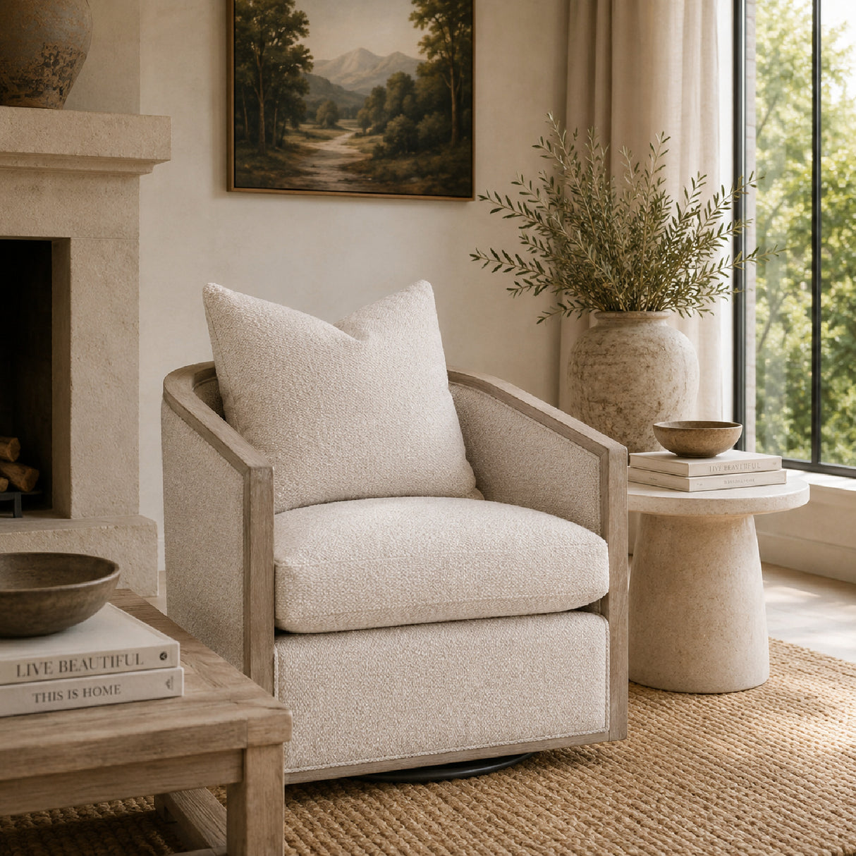 Curved Oak Swivel Club Chair | Oroa.com