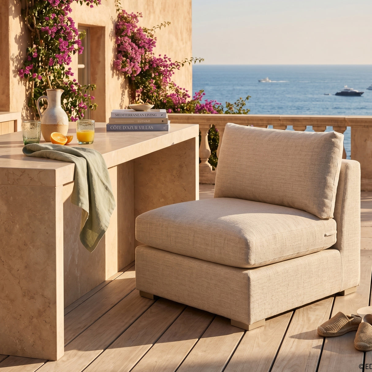 Modern European furniture - Beige Outdoor Modular Armless Chair - www.oroa.com | Oroa.com