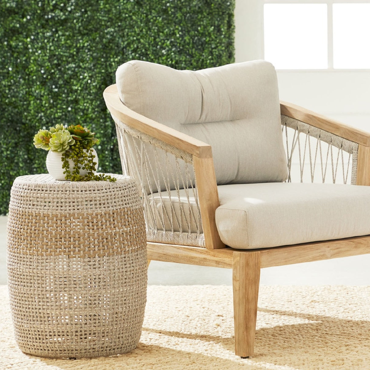 Modern European furniture - Taupe & White Rope Accent Table - www.oroa.com | Oroa.com