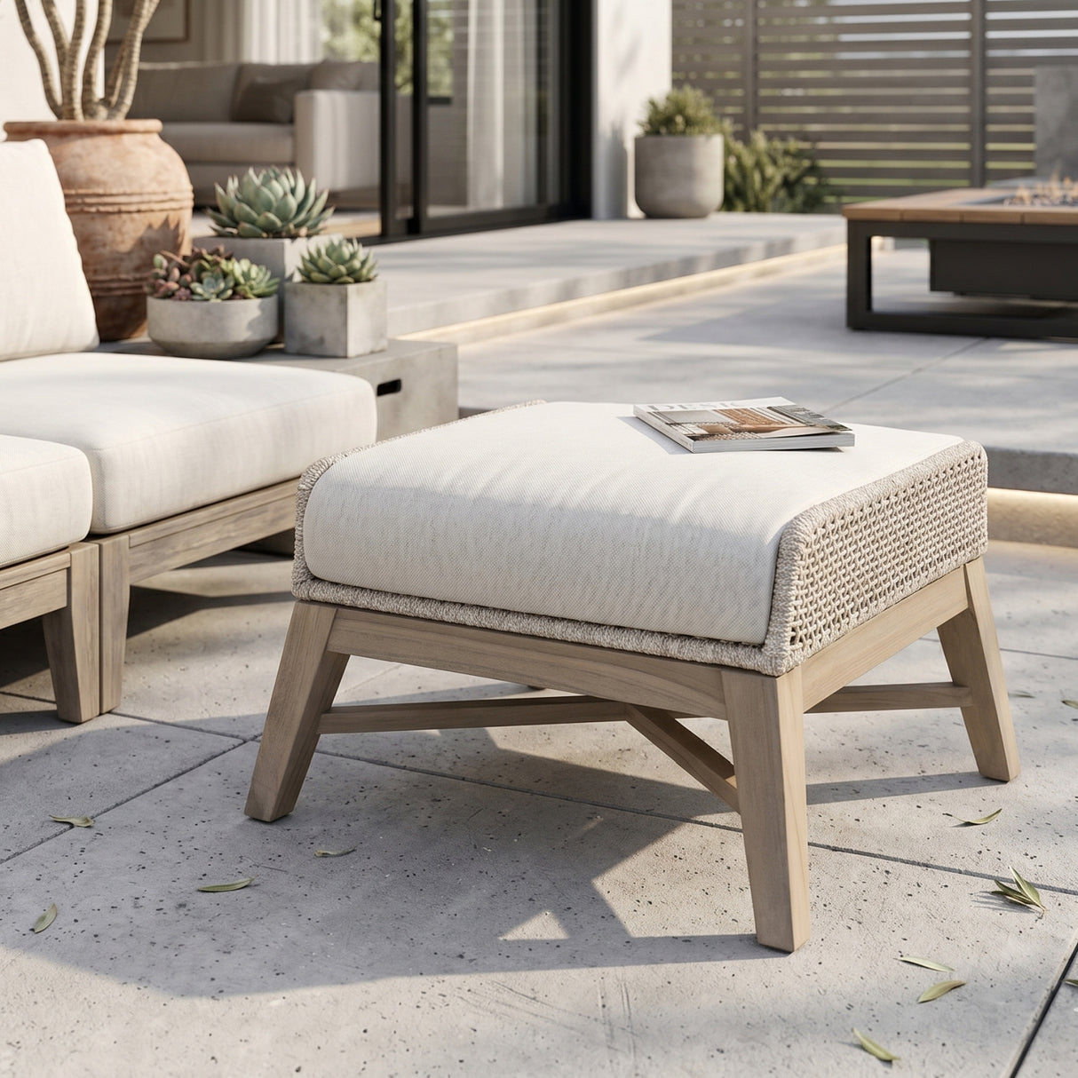 Modern European furniture - Taupe Rope Outdoor Footstool - www.oroa.com | Oroa.com