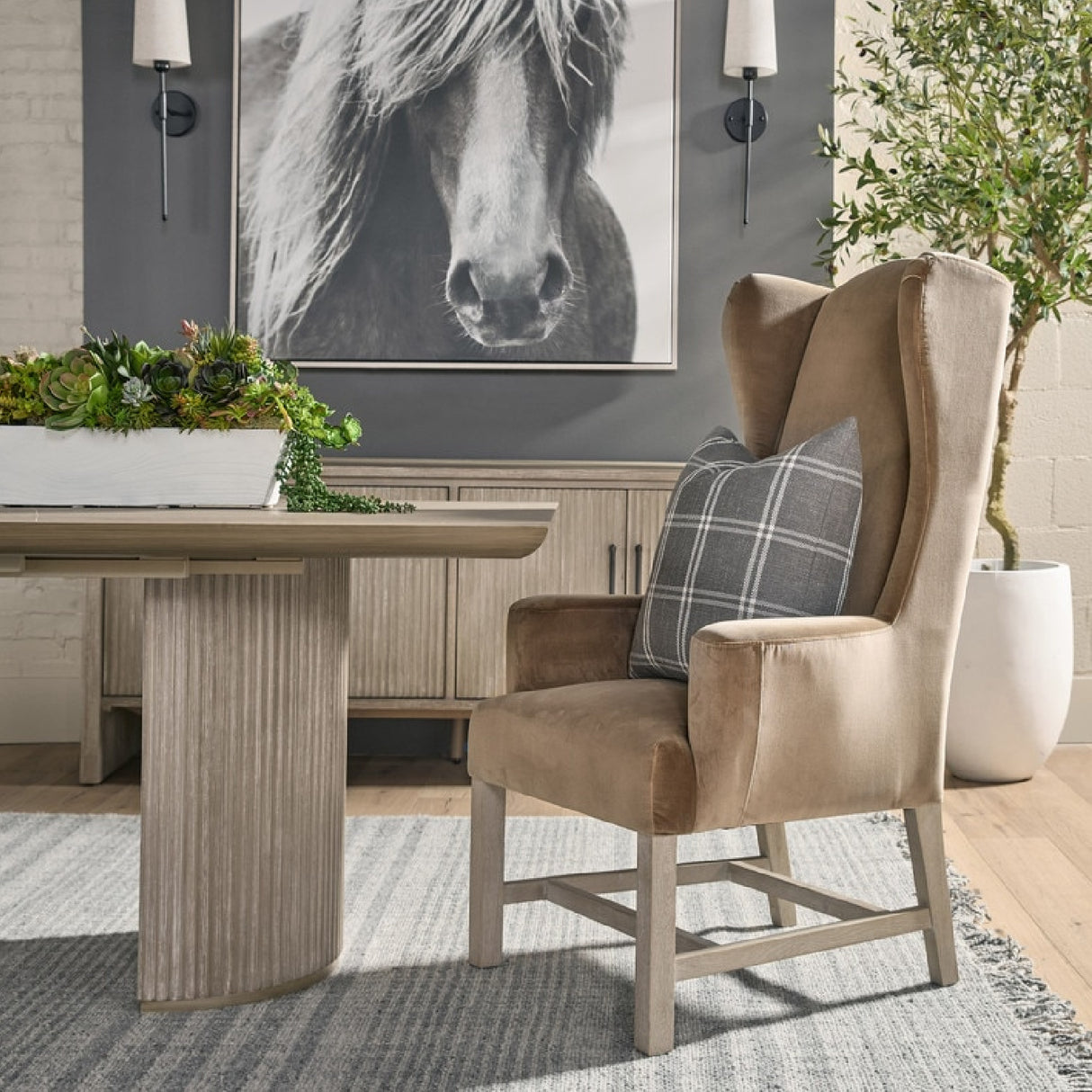 Modern European furniture - Brown Velvet High-Back Accent Chair - www.oroa.com | Oroa.com