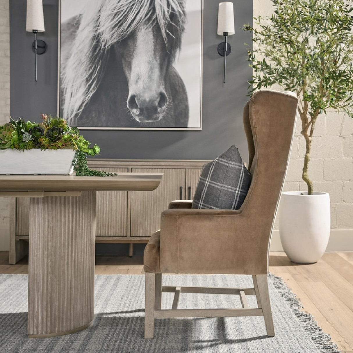 Modern European furniture - Brown Velvet High-Back Accent Chair - www.oroa.com | Oroa.com