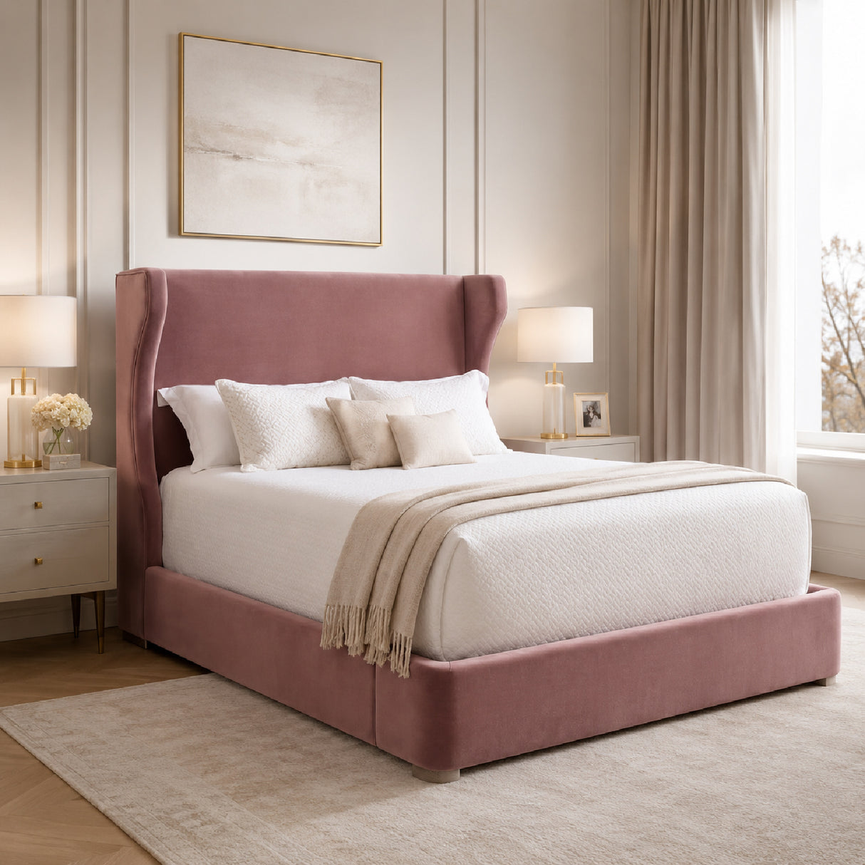 Wing-Shaped Headboard Queen Bed | Oroa.com