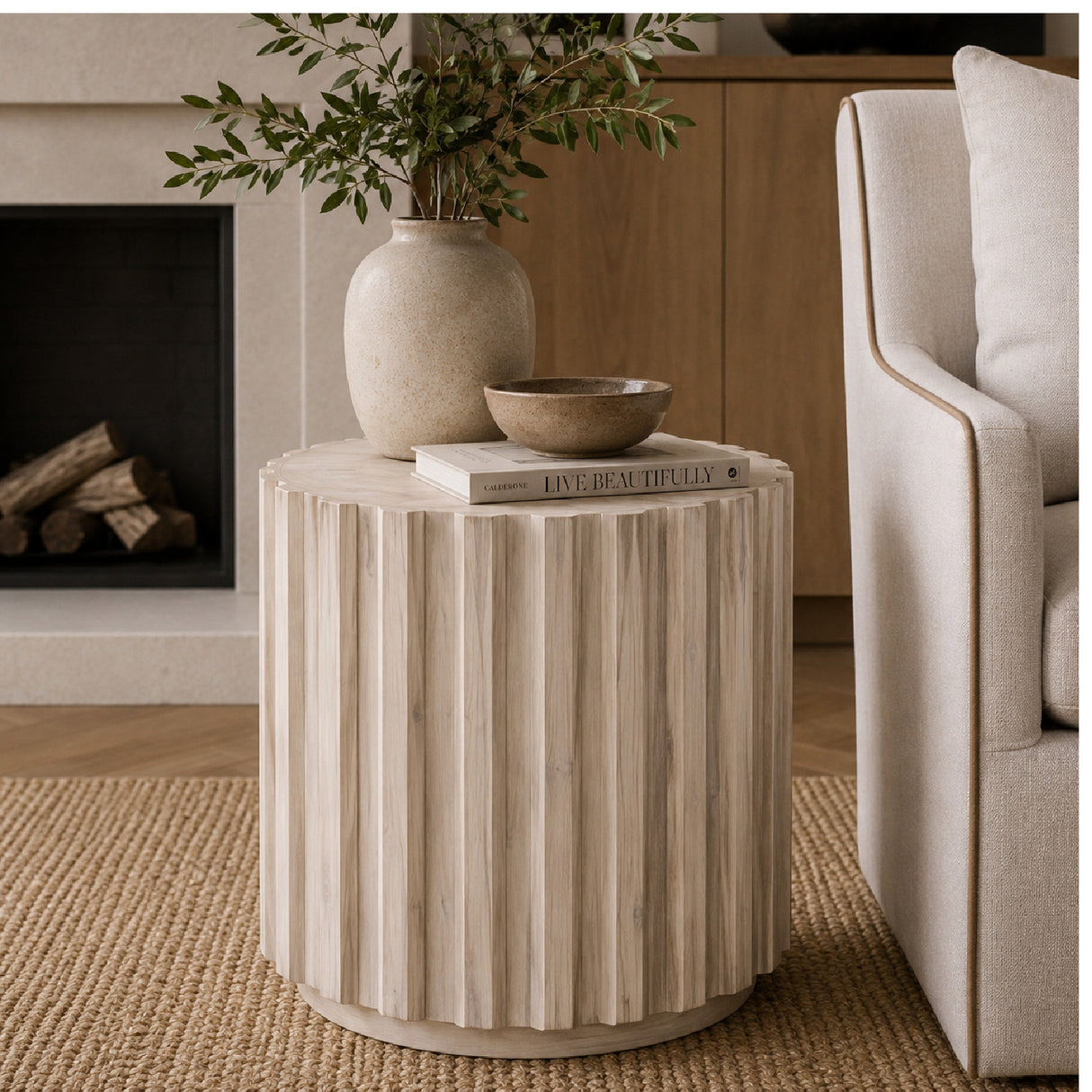 Fluted Pine End Table | Oroa.com