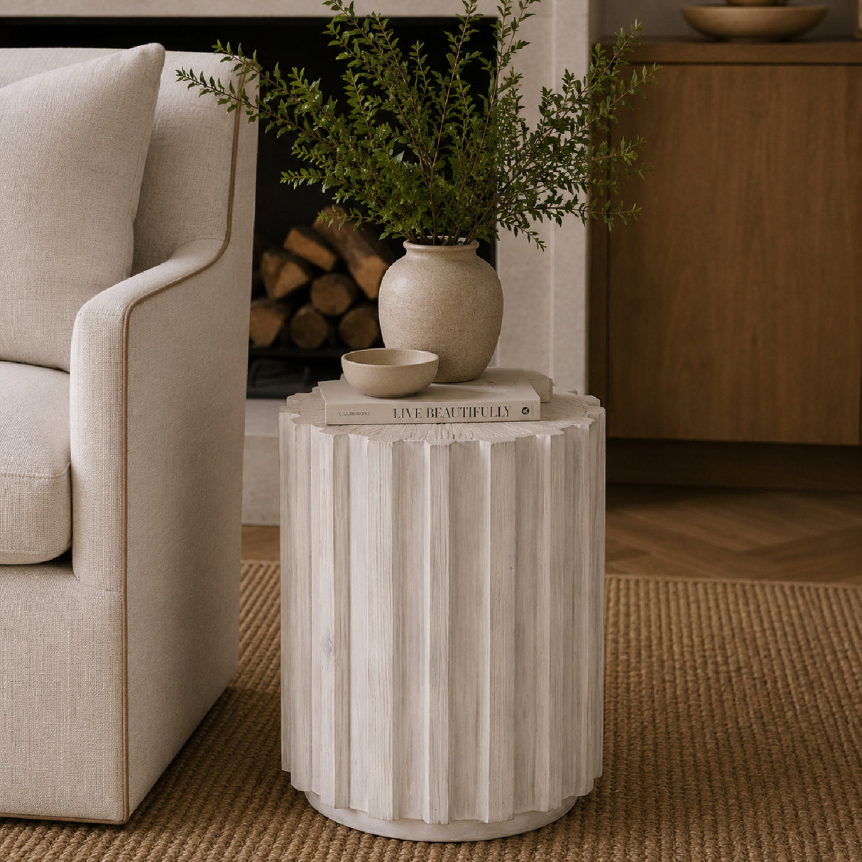 Fluted Pine Accent Table | Oroa.com