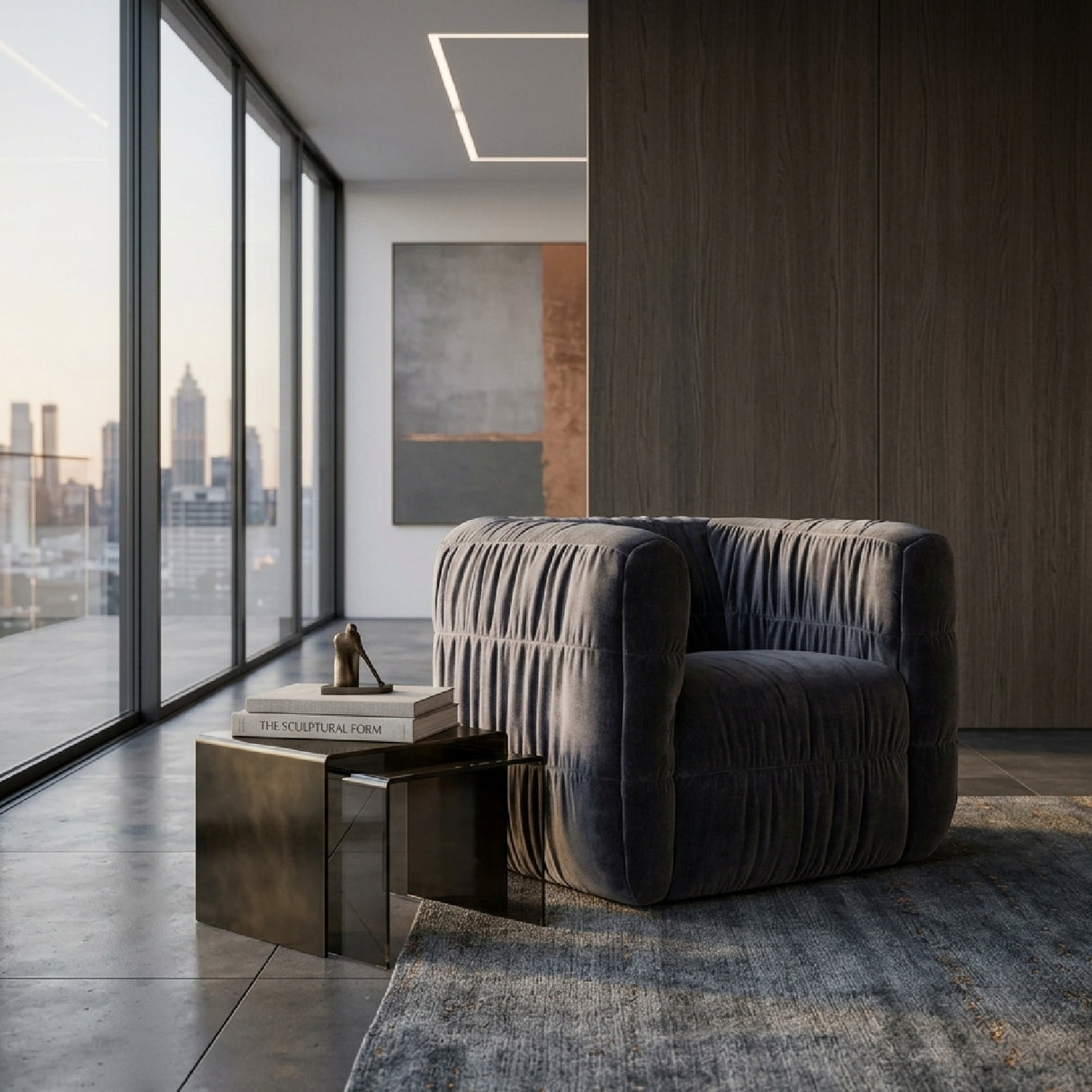 Blue Ruched Chenille Swivel Chair | Oroa.com