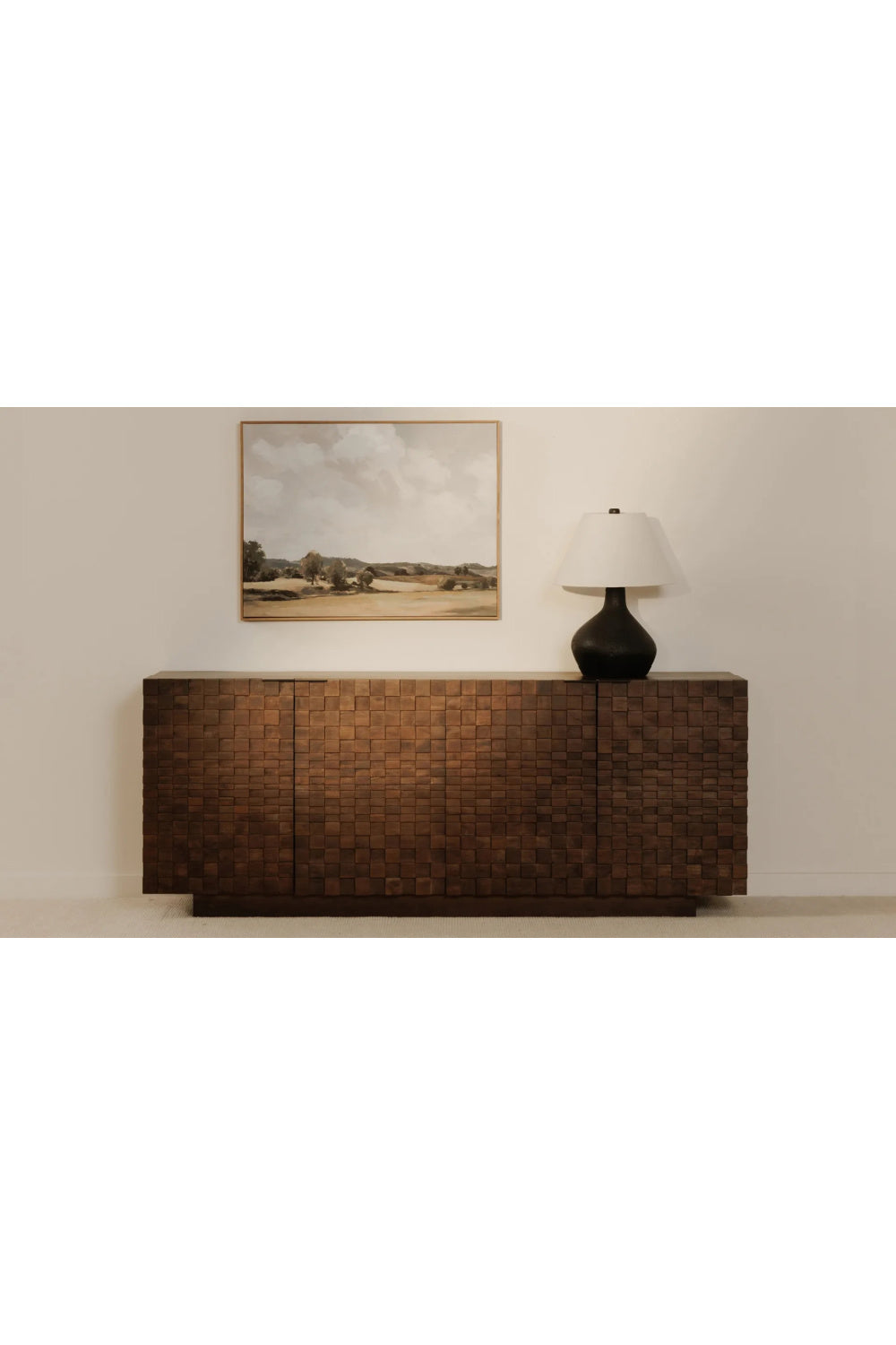 Modern European furniture - Geometric-Patterned Acacia 4-Door Sideboard - www.oroa.com | Oroa.com