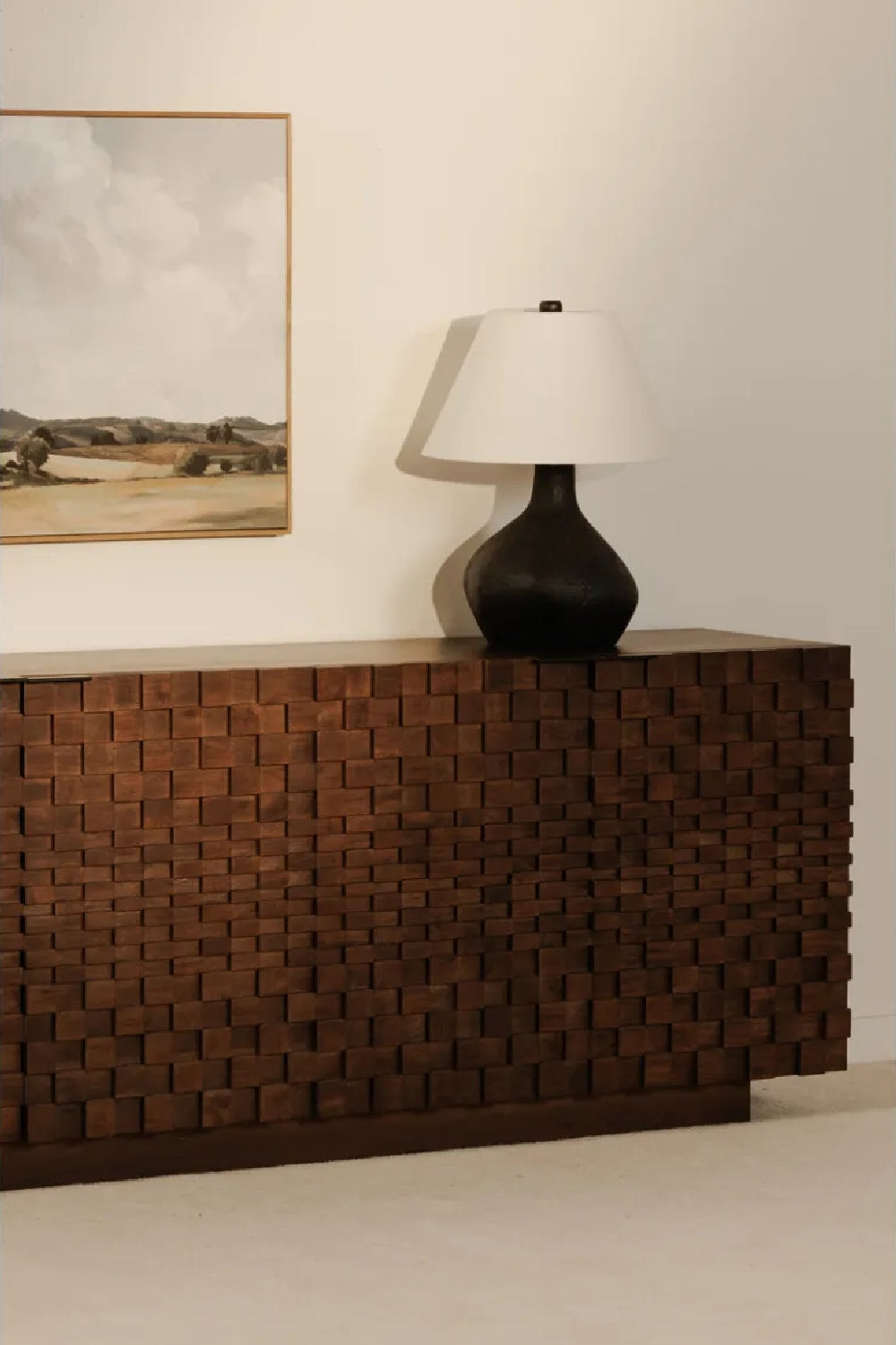 Modern European furniture - Geometric-Patterned Acacia 4-Door Sideboard - www.oroa.com | Oroa.com