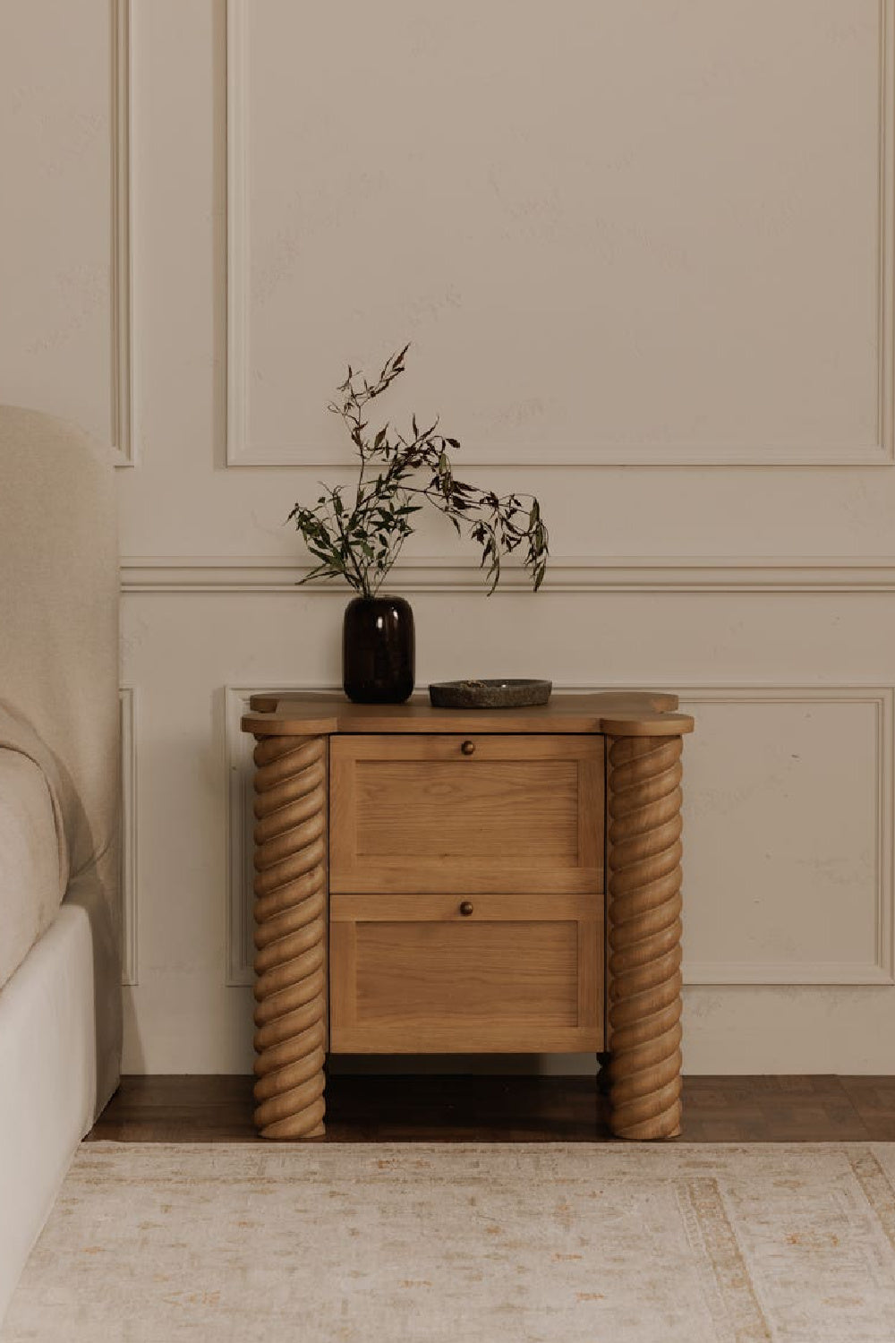 Modern European furniture - Oak Turned-Leg 2-Drawer Nightstand - www.oroa.com | Oroa.com