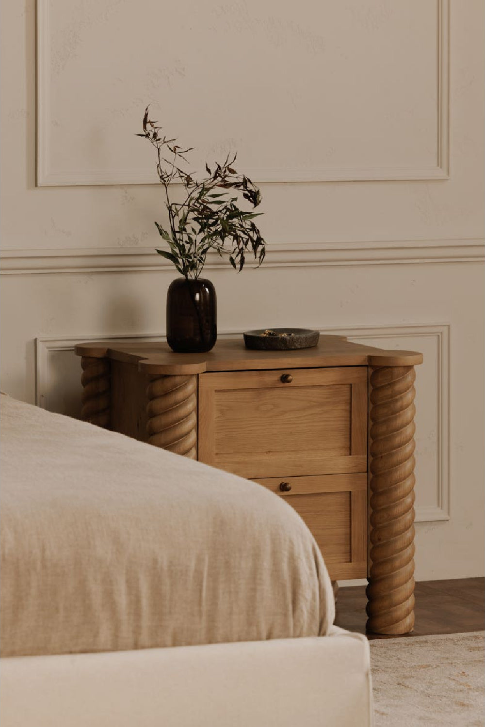 Modern European furniture - Oak Turned-Leg 2-Drawer Nightstand - www.oroa.com | Oroa.com