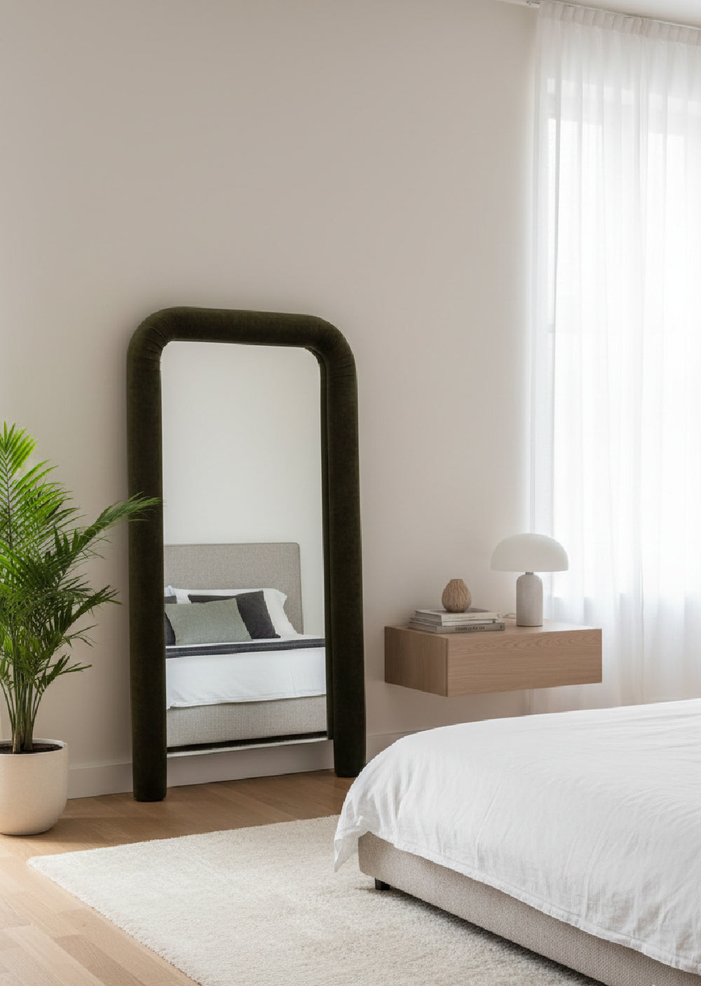 Modern European furniture - Ruched Upholstered Floor Mirror - www.oroa.com | Oroa.com