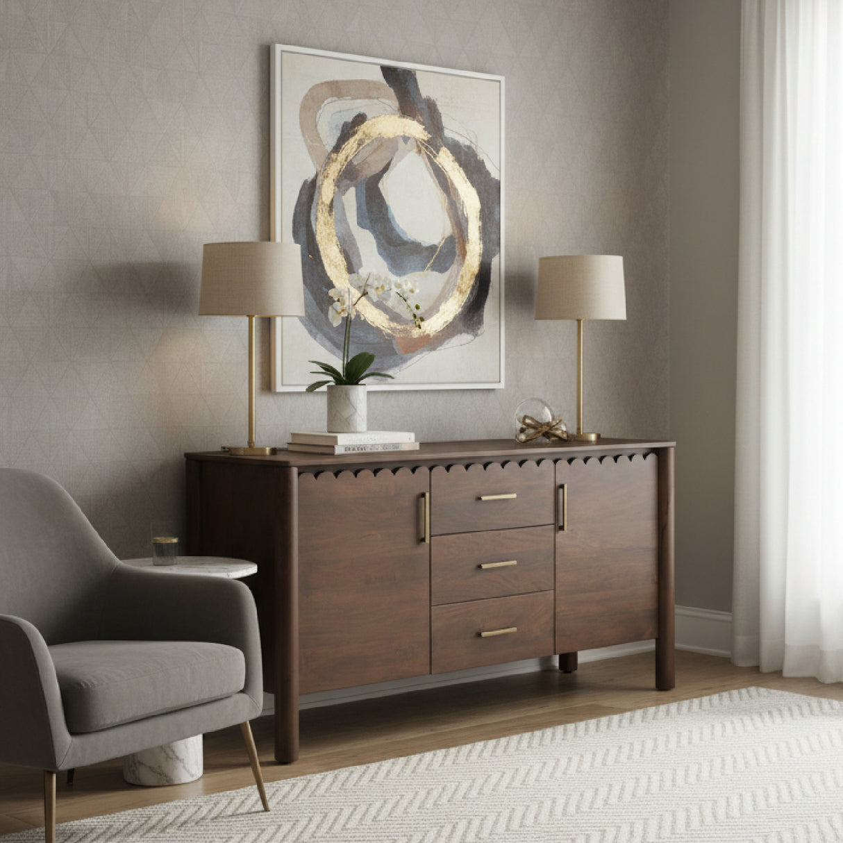 Modern European furniture - Scalloped Edge 3-Drawer Sideboard - www.oroa.com | Oroa.com