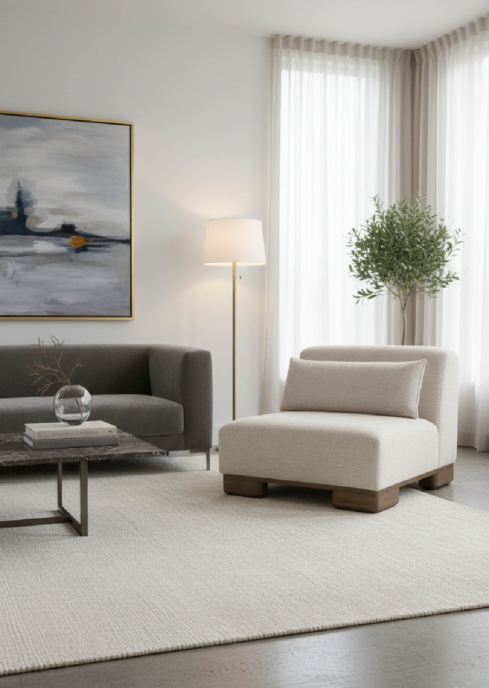 Modern European furniture - Cream Fabric Slipper Chair - www.oroa.com | Oroa.com