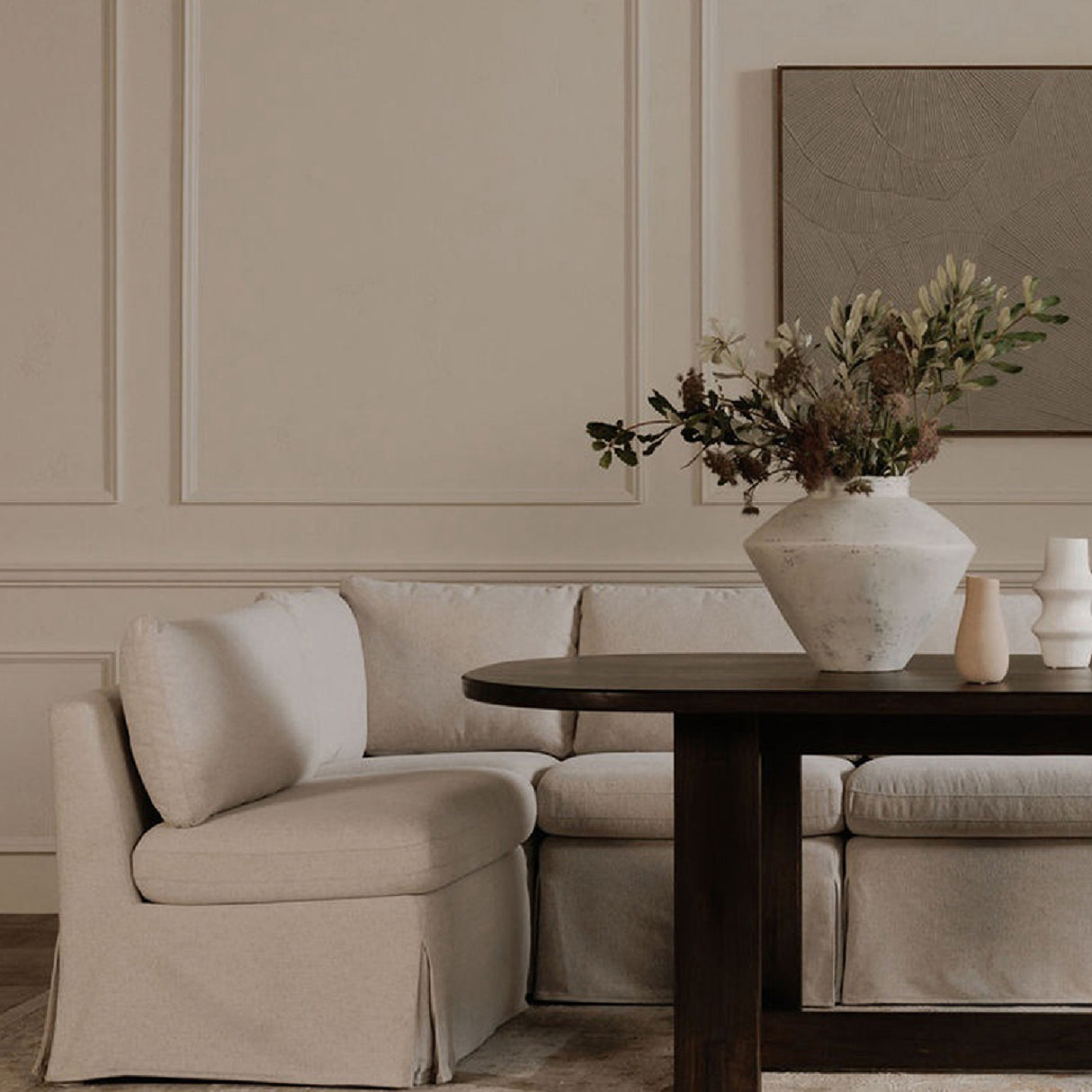 Modern European furniture - Beige L-Shaped Dining Banquette Slipcover M - www.oroa.com | Oroa.com
