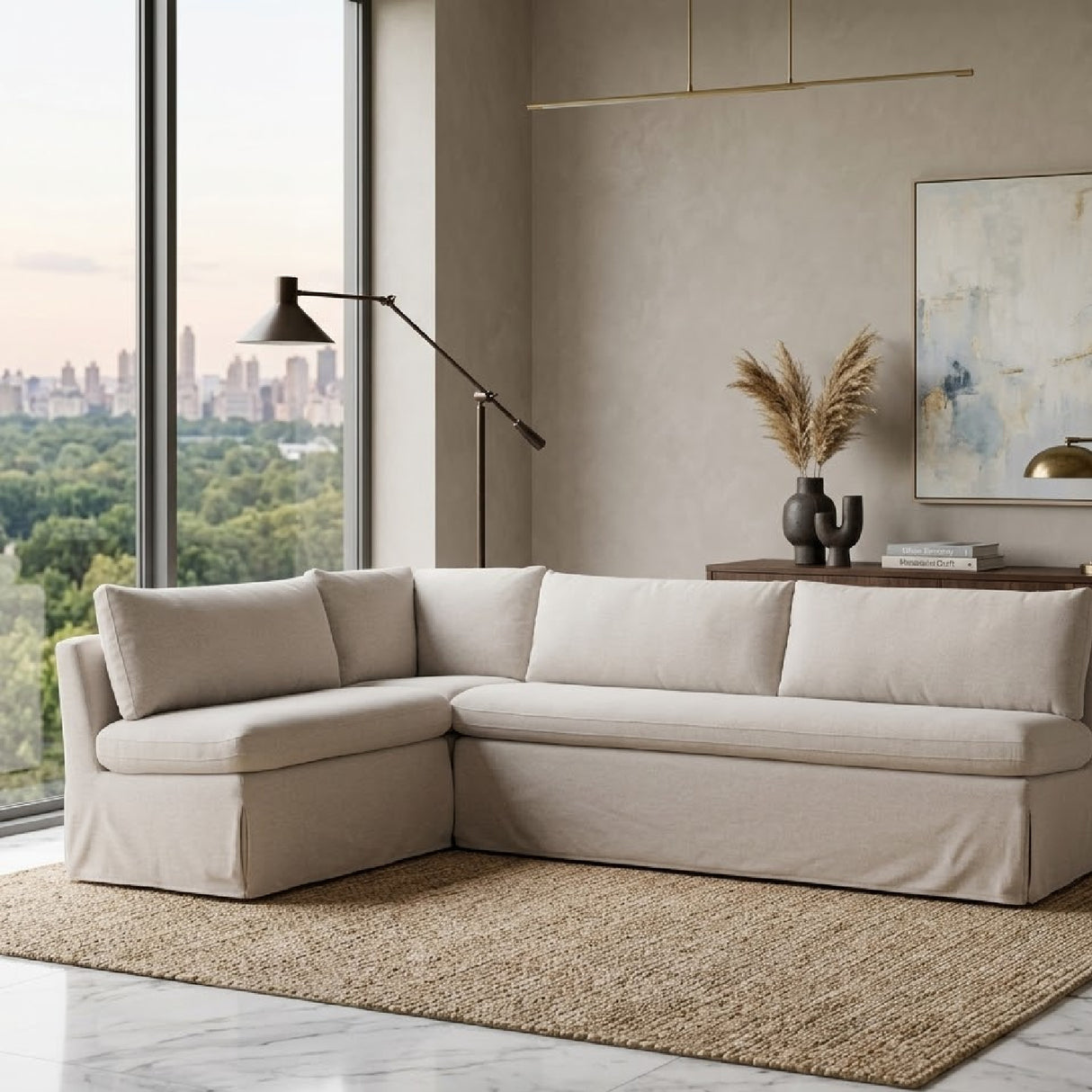 Beige L-Shaped Dining Banquette Slipcover L | Oroa.com