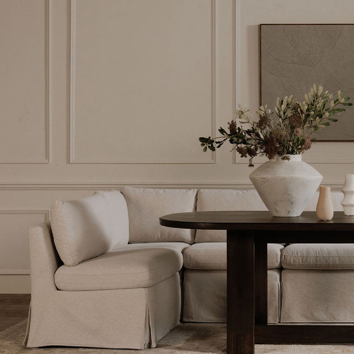 Modern European furniture - Beige L-Shaped Dining Banquette Slipcover L - www.oroa.com | Oroa.com