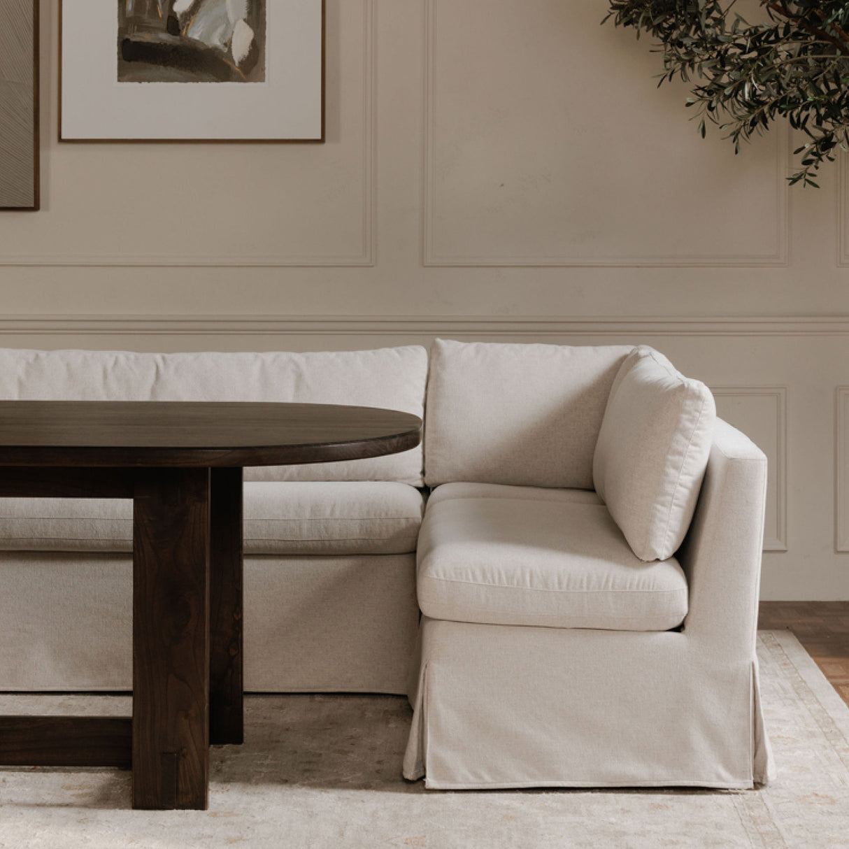 Modern European furniture - Beige U-Shaped Dining Banquette Slipcover M - www.oroa.com | Oroa.com