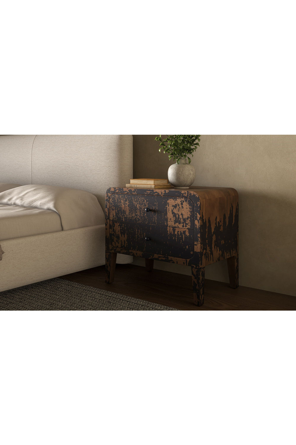 Modern European furniture - Distressed Black 2-Drawer Nightstand - www.oroa.com | Oroa.com