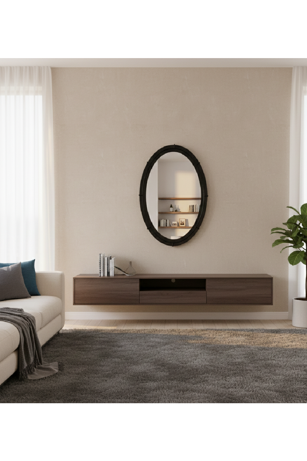 Modern European furniture - Aged Black Oval Mirror - www.oroa.com | Oroa.com