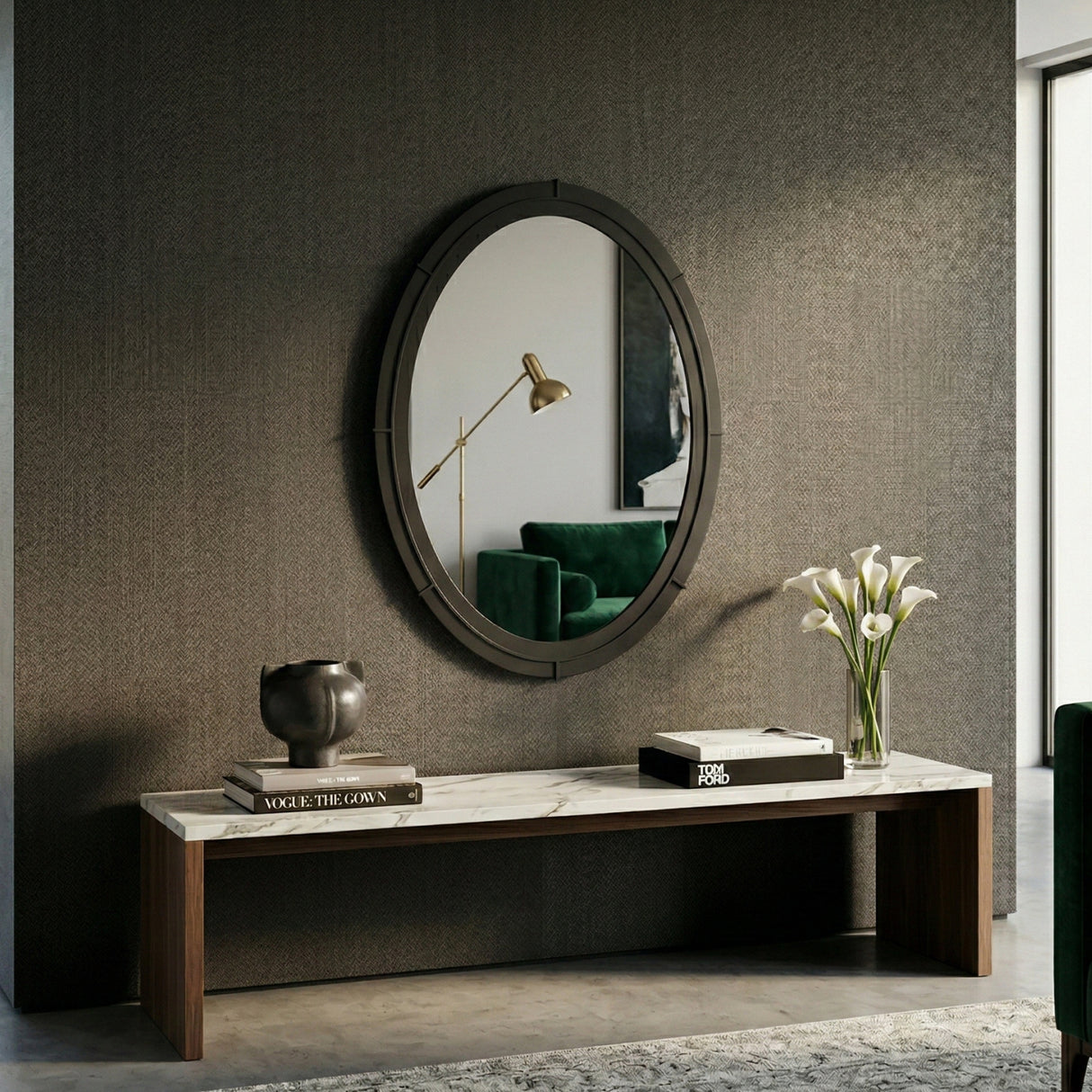Modern European furniture - Aged Black Oval Mirror - www.oroa.com | Oroa.com