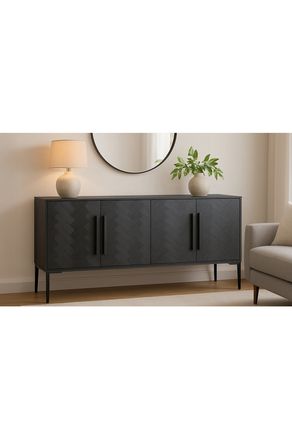 Modern European furniture - Black Herringbone 4-Door Sideboard - www.oroa.com | Oroa.com