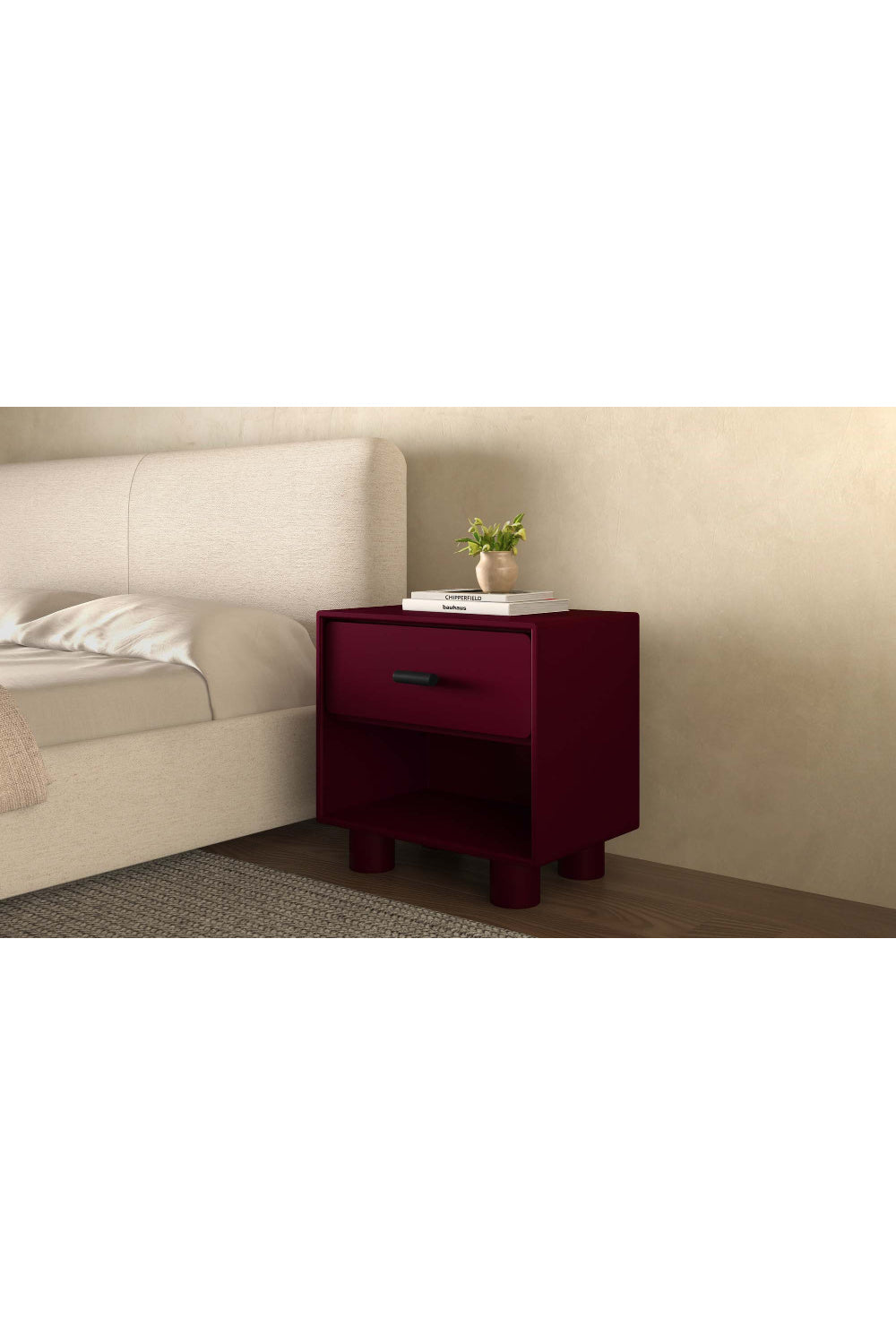 Modern European furniture - Red Wooden 1-Drawer Nightstand - www.oroa.com | Oroa.com
