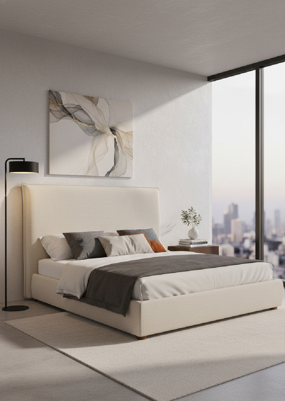 Modern European furniture - Beige Linen Blend Bed - www.oroa.com | Oroa.com