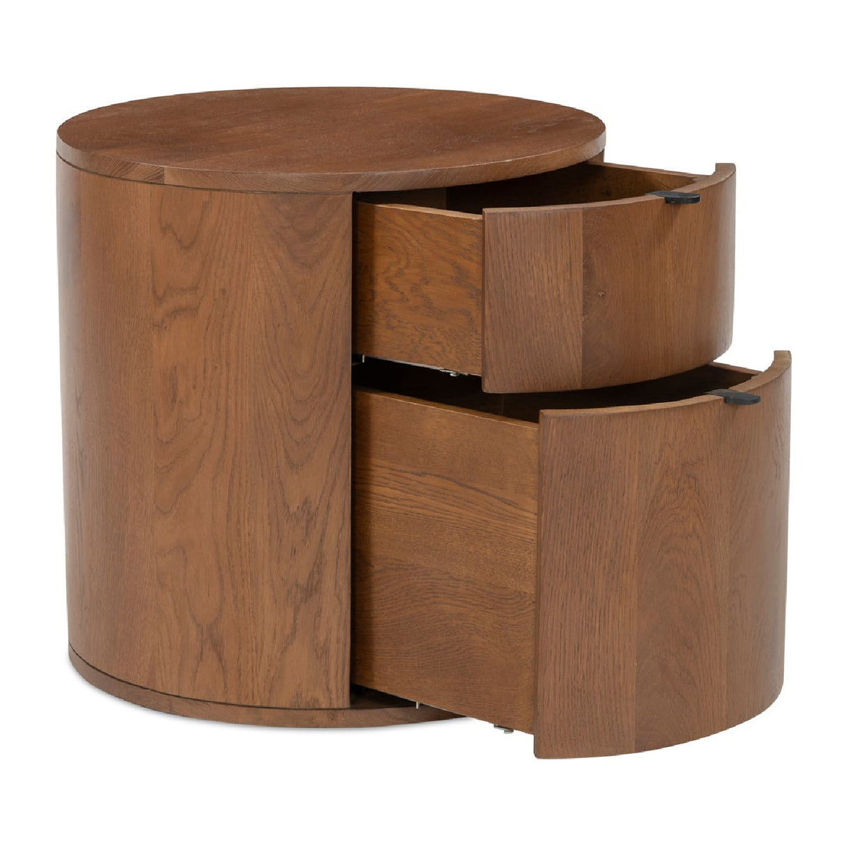 Modern European furniture - Brown Oak Round 2-Drawer Nightstand - www.oroa.com | Oroa.com
